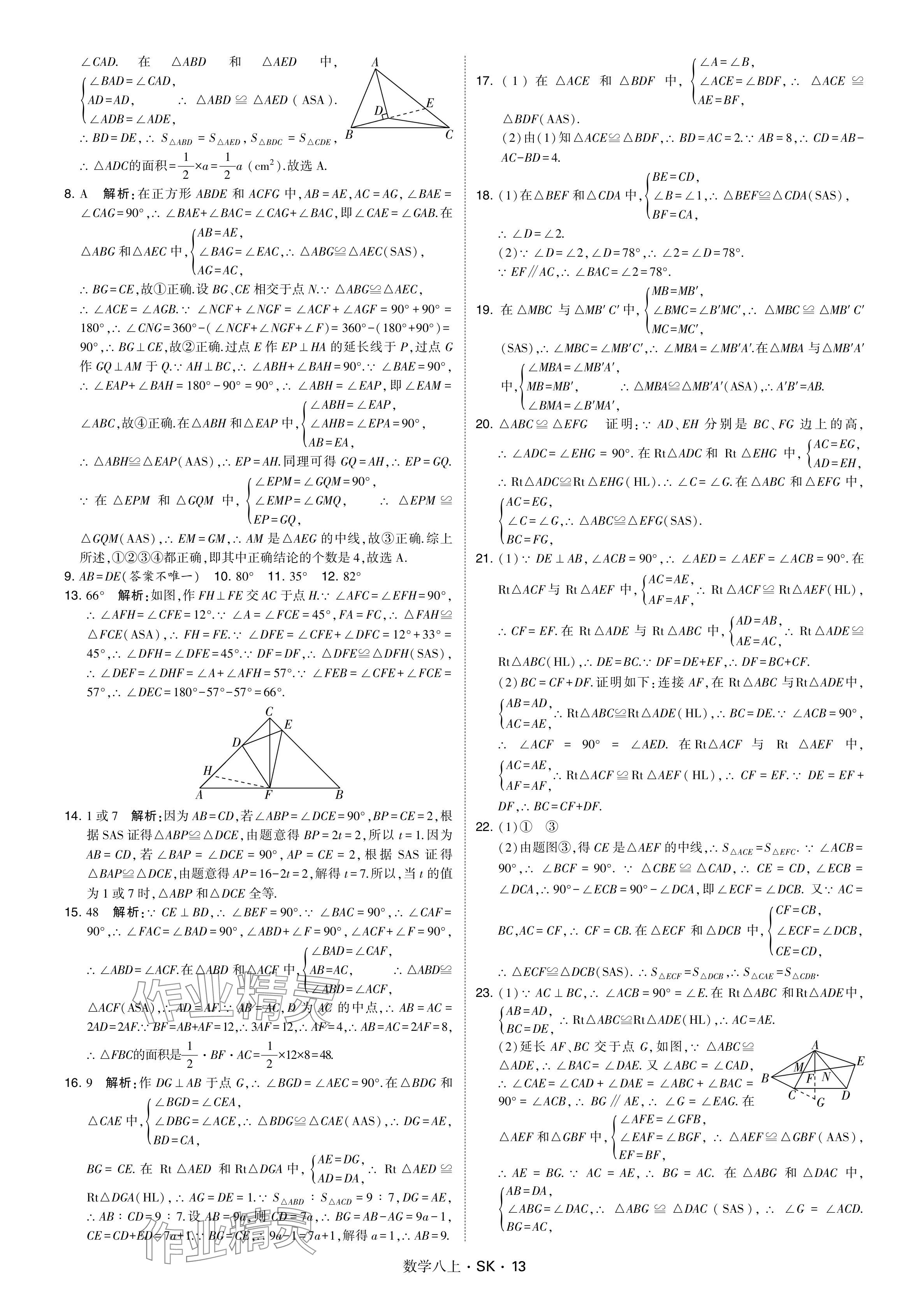 2024年學(xué)霸甘肅少年兒童出版社八年級(jí)數(shù)學(xué)上冊(cè)蘇科版 參考答案第13頁(yè)