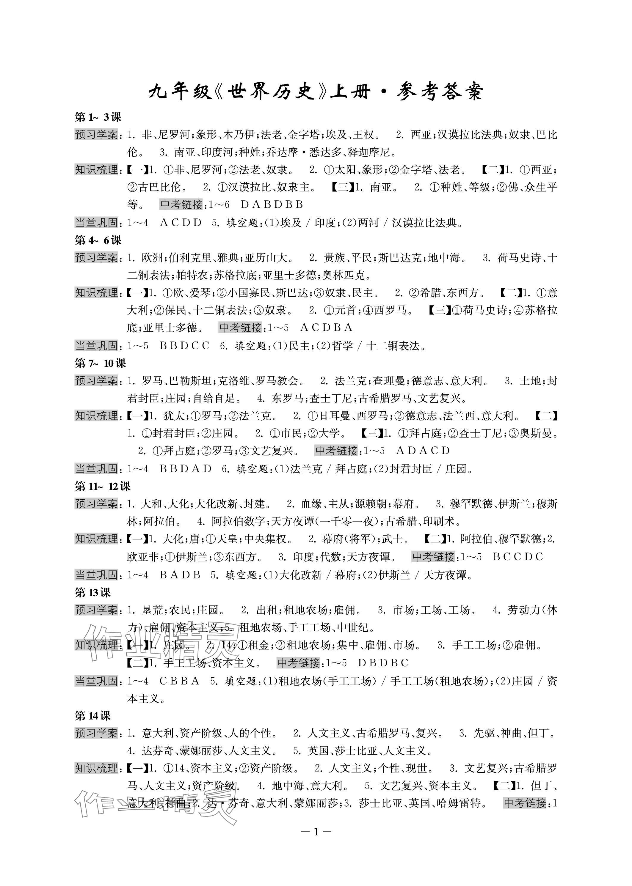 2023年領(lǐng)先一步三維提優(yōu)九年級全一冊歷史 第1頁