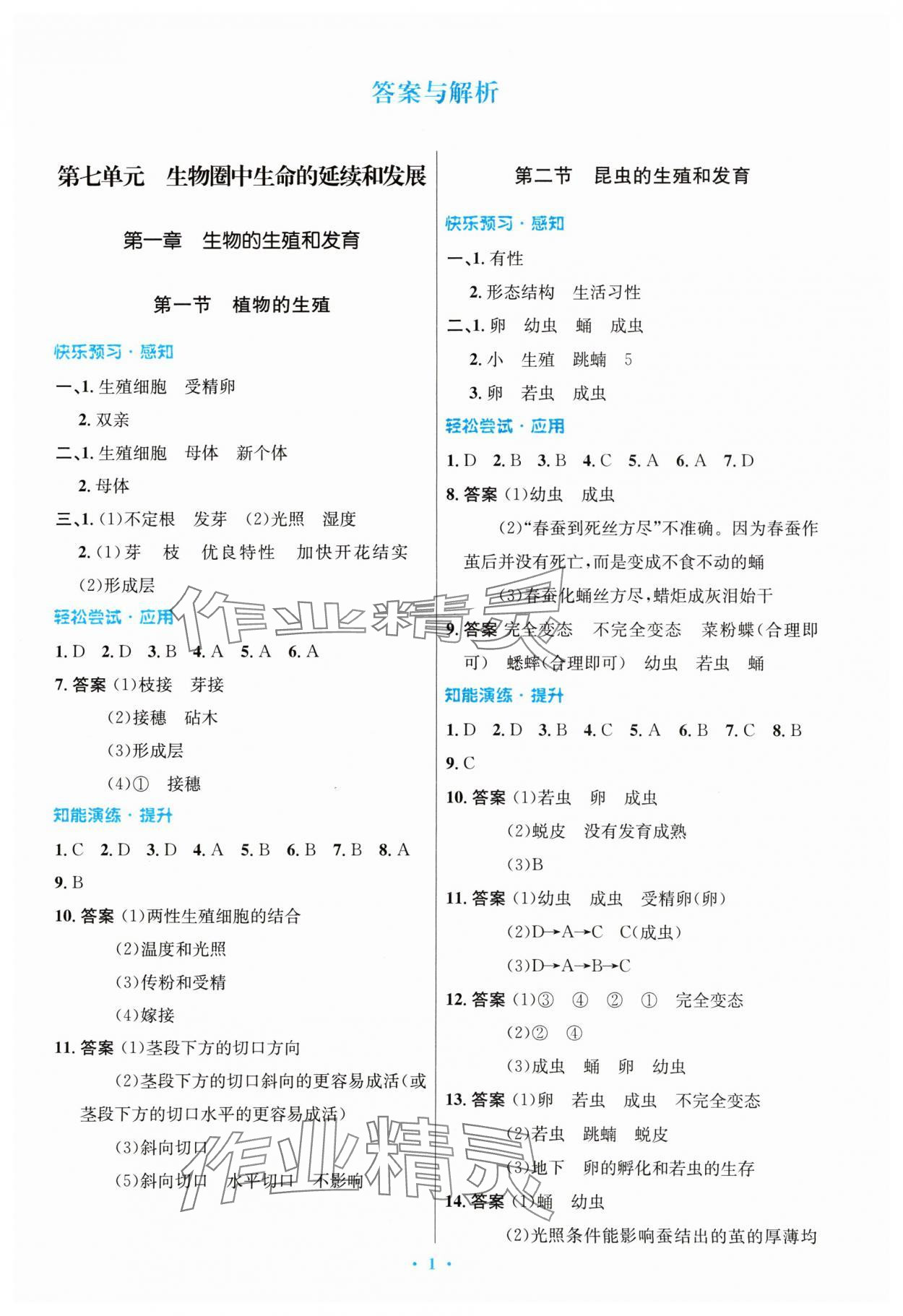 2024年同步測控優(yōu)化設(shè)計八年級生物下冊人教版精編版 第1頁