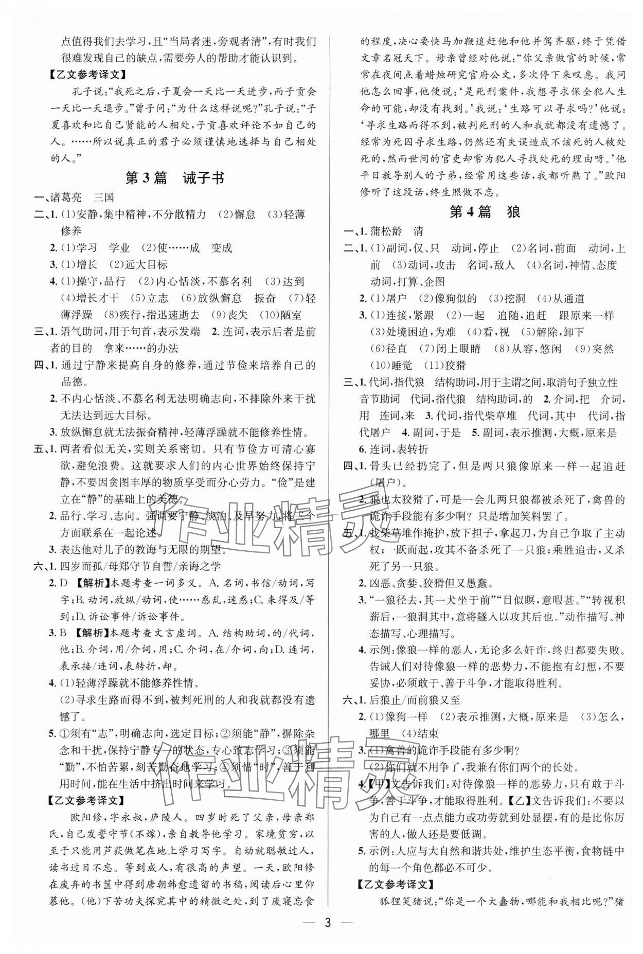 2024年中考对策语文 参考答案第3页