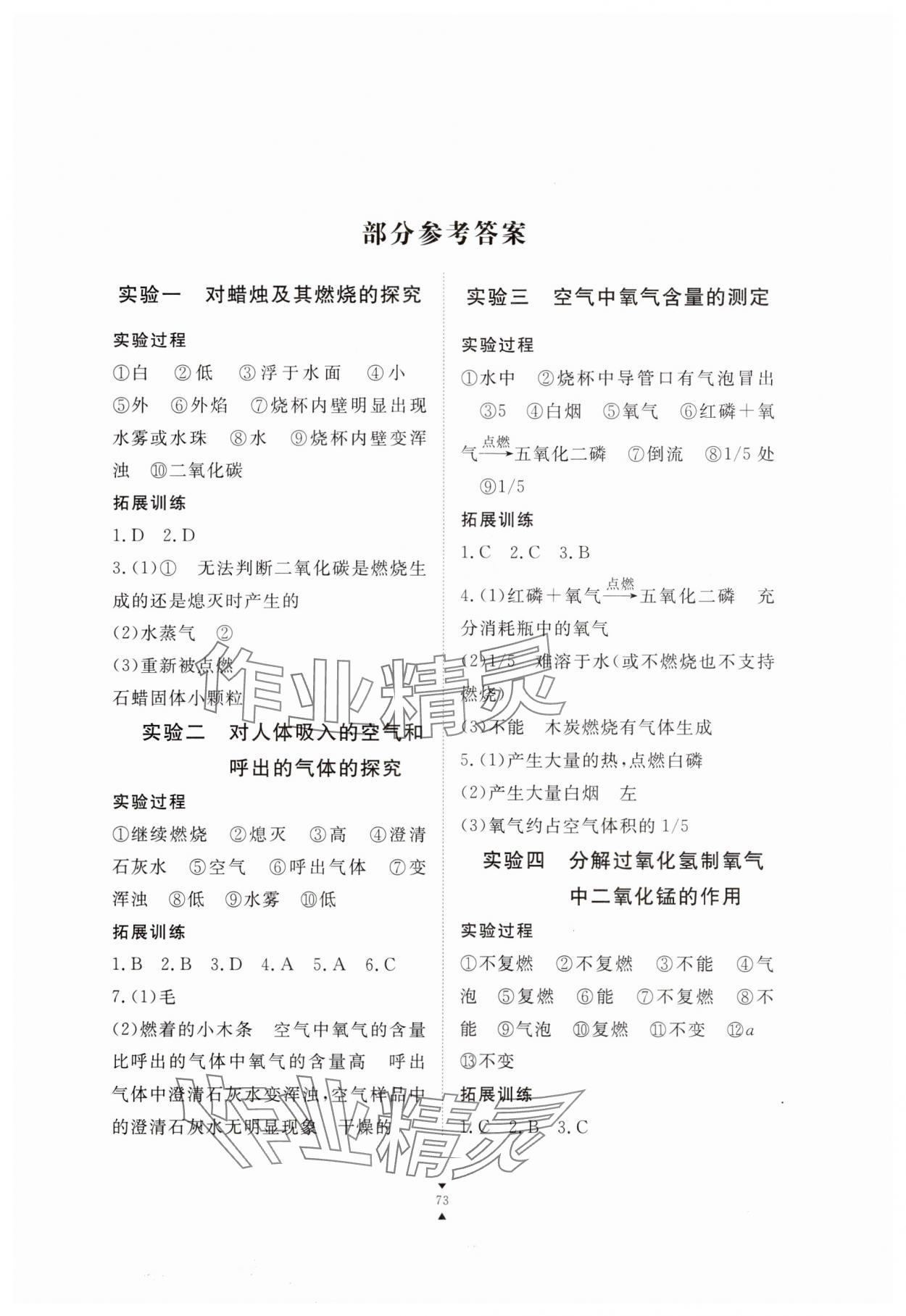 2023年實驗報告冊江西教育出版社九年級化學人教版 第1頁