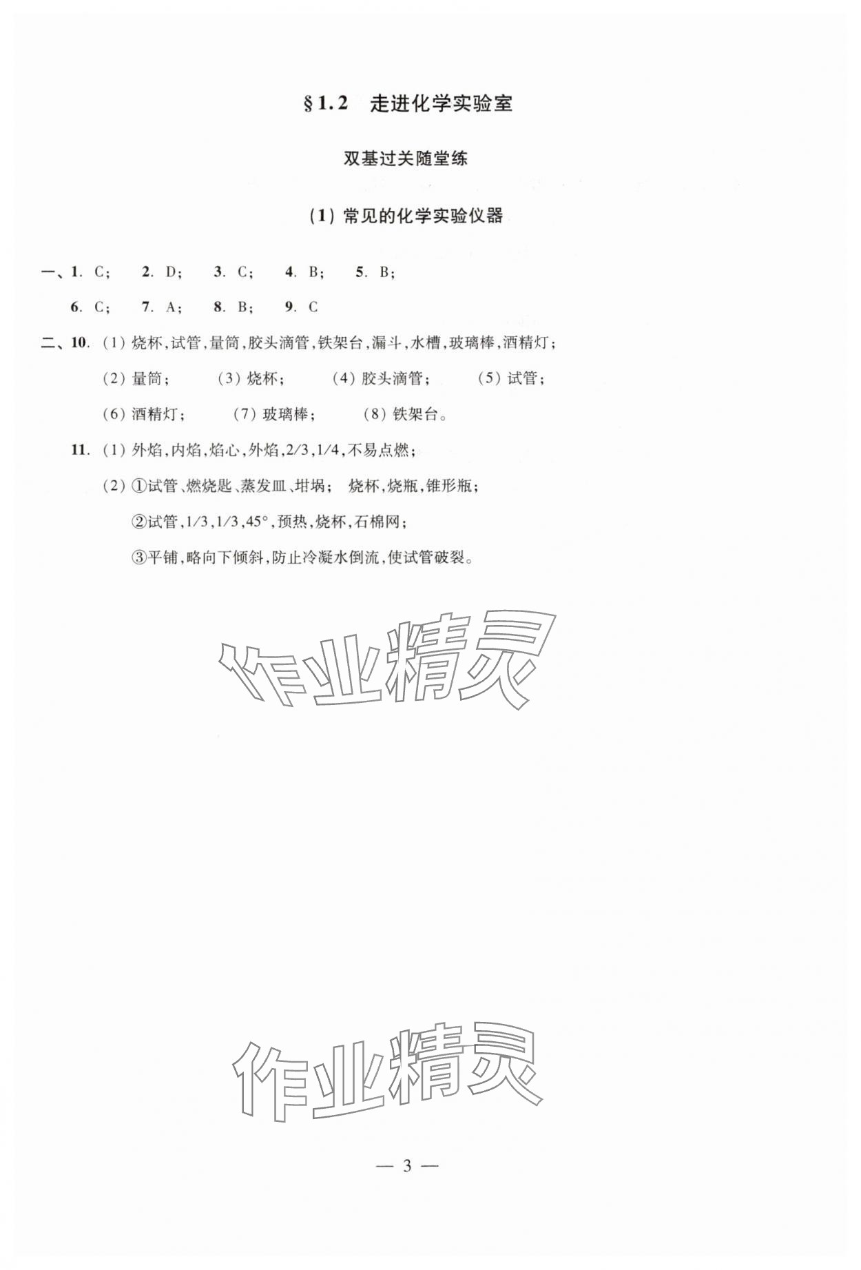 2024年雙基過(guò)關(guān)隨堂練九年級(jí)化學(xué)全一冊(cè)滬教版 參考答案第3頁(yè)