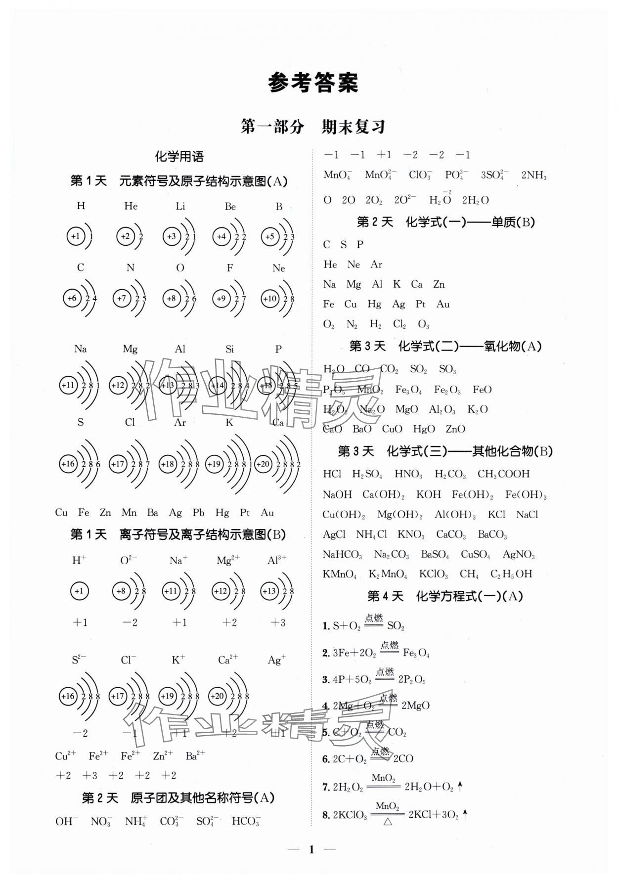 2024年假期作業(yè)+期末復(fù)習(xí)九年級化學(xué)深圳專版 第1頁