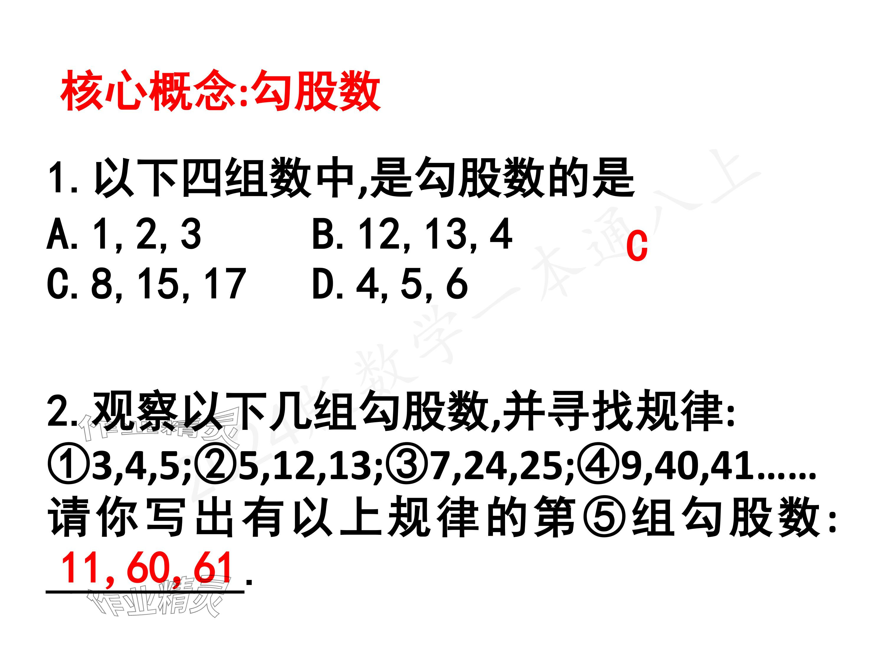 2024年一本通武汉出版社八年级数学上册北师大版核心板 参考答案第57页