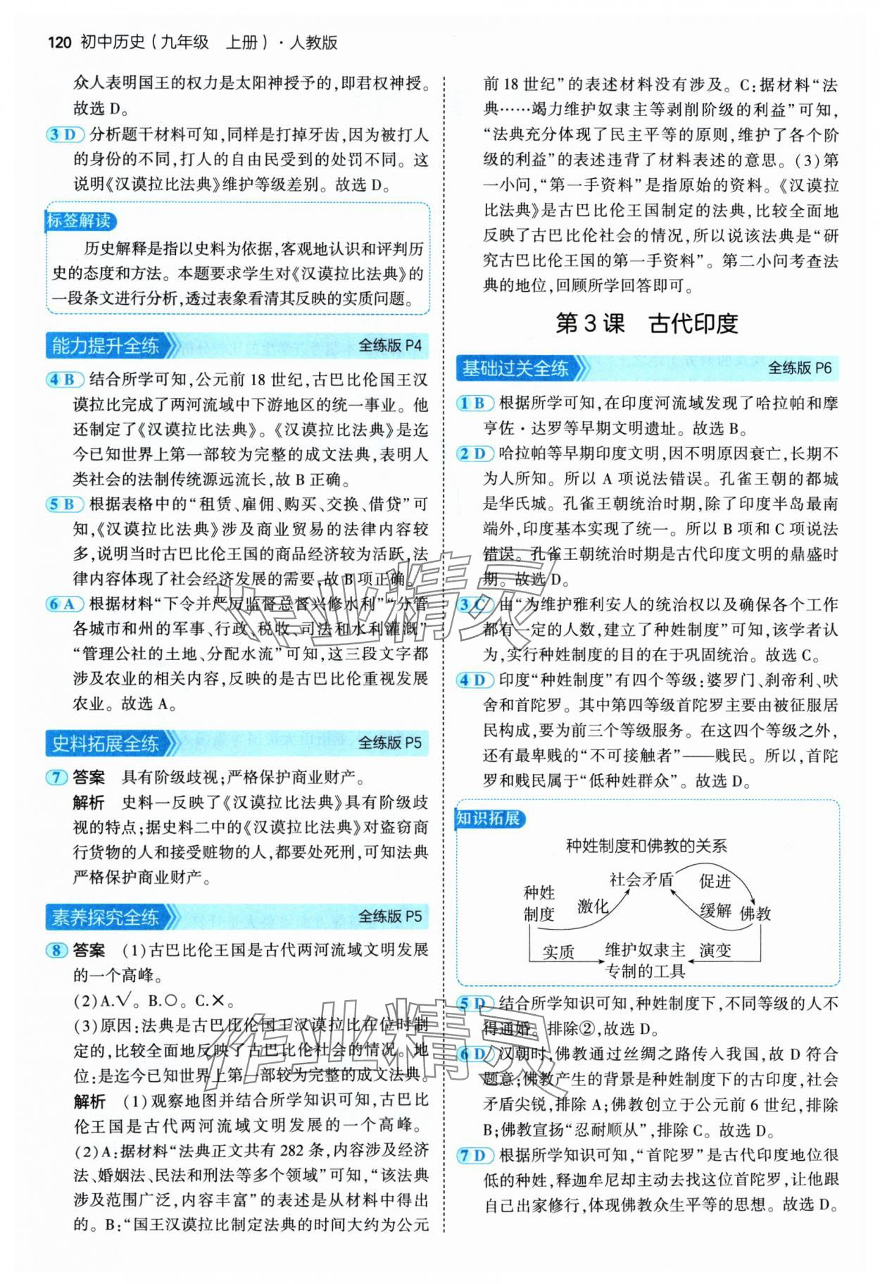 2024年5年中考3年模拟九年级历史全一册人教版 参考答案第2页