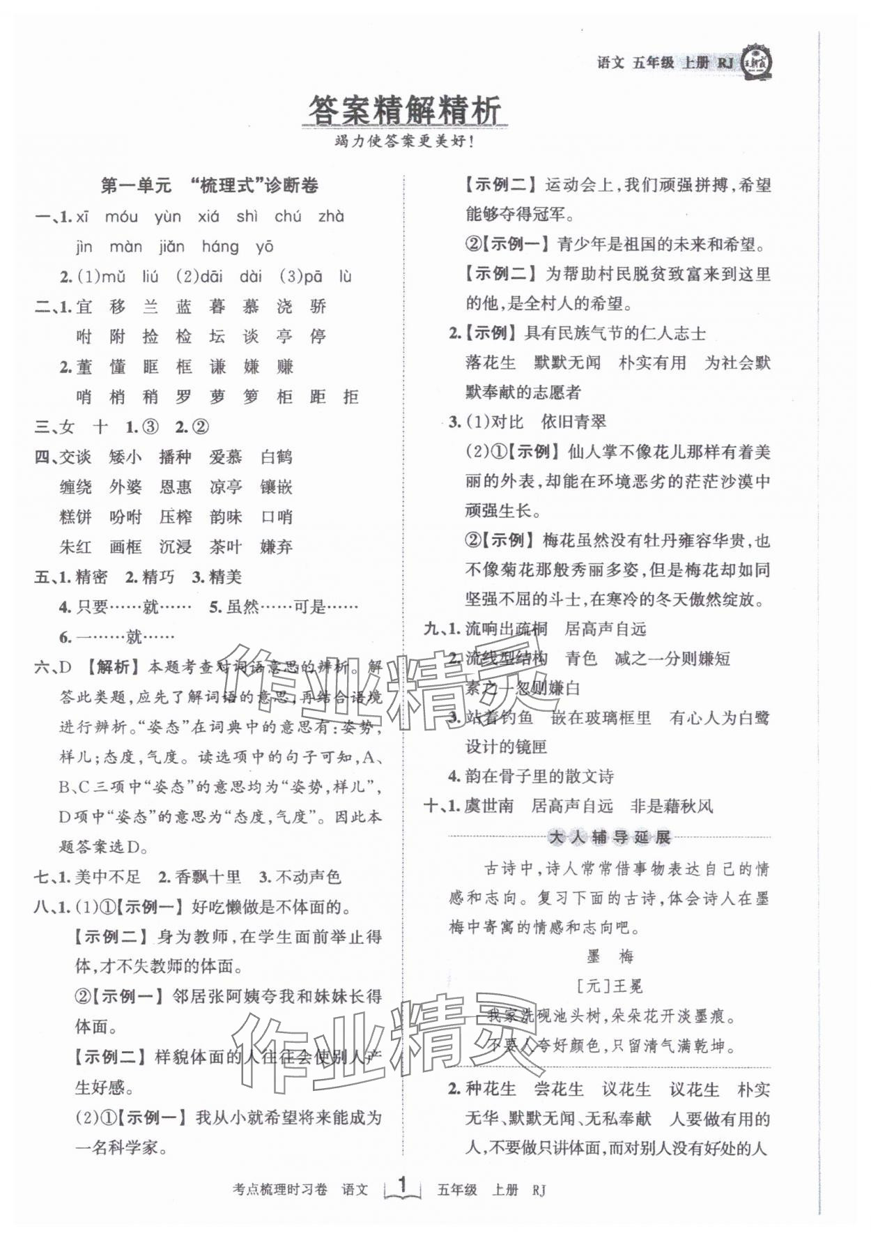 2024年王朝霞考点梳理时习卷五年级语文上册人教版 第1页
