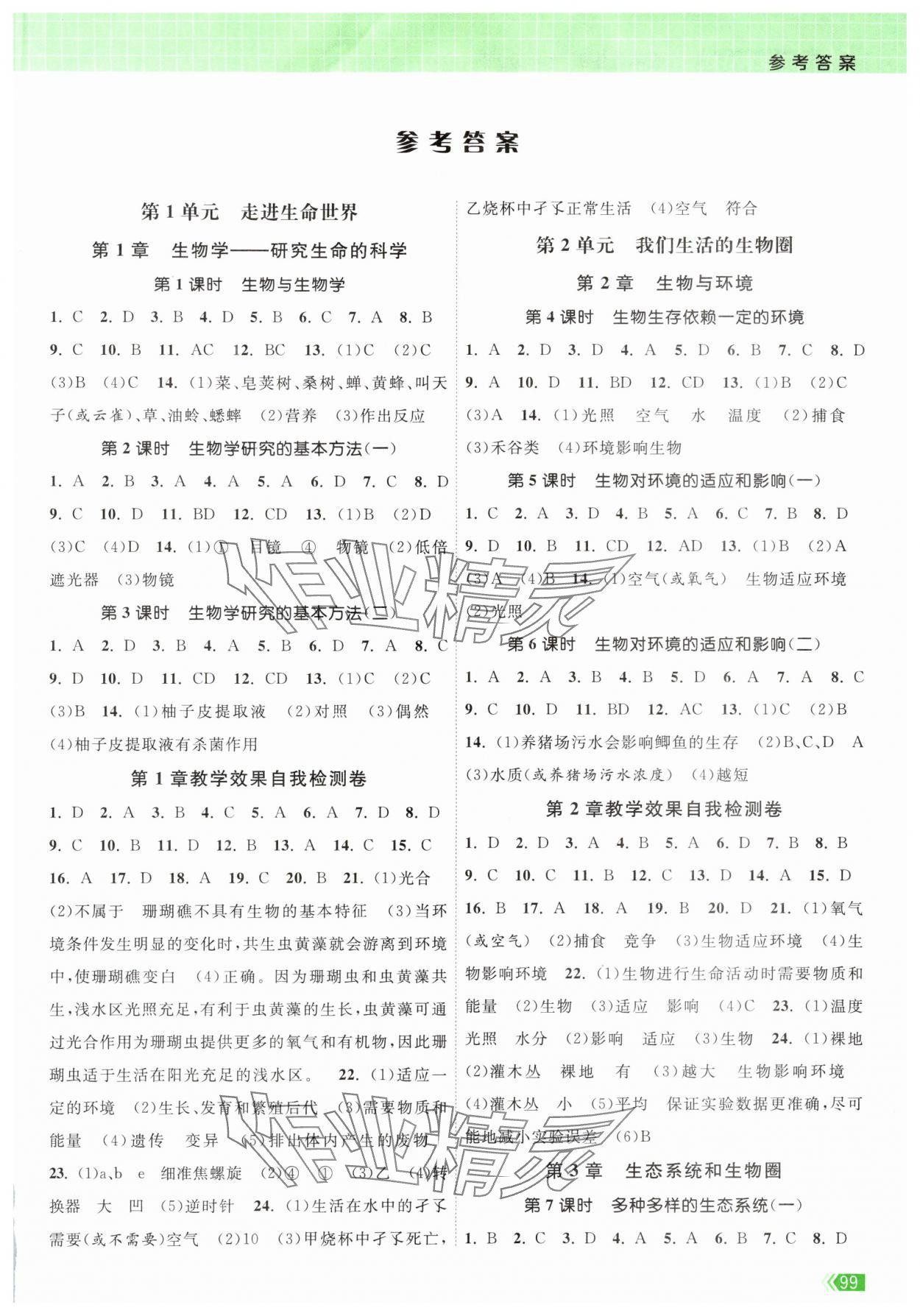 2024年課時(shí)提優(yōu)計(jì)劃作業(yè)本七年級(jí)生物上冊(cè)蘇科版 第1頁