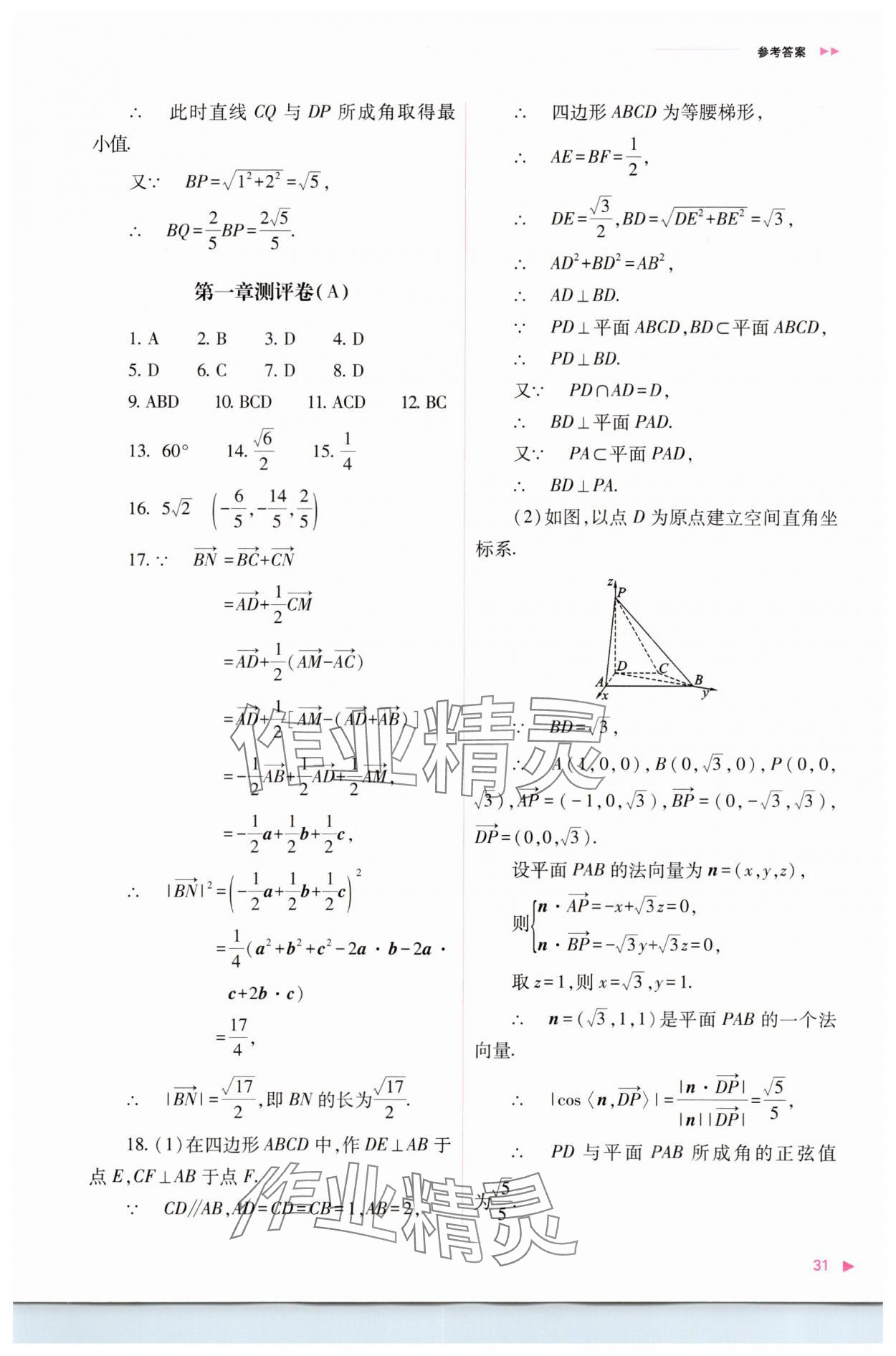 2023年普通高中新课程同步练习册高中数学选择性必修第一册人教版 参考答案第31页