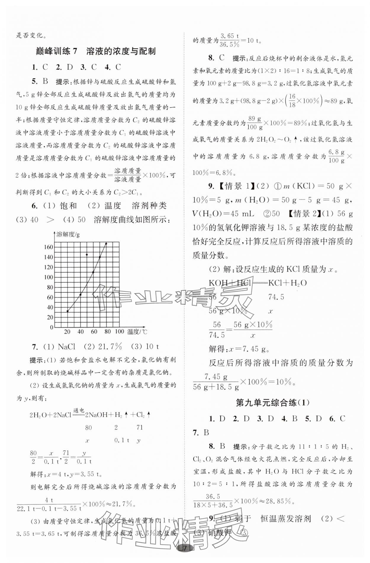 2024年初中化學(xué)小題狂做九年級(jí)下冊(cè)巔峰版 參考答案第7頁