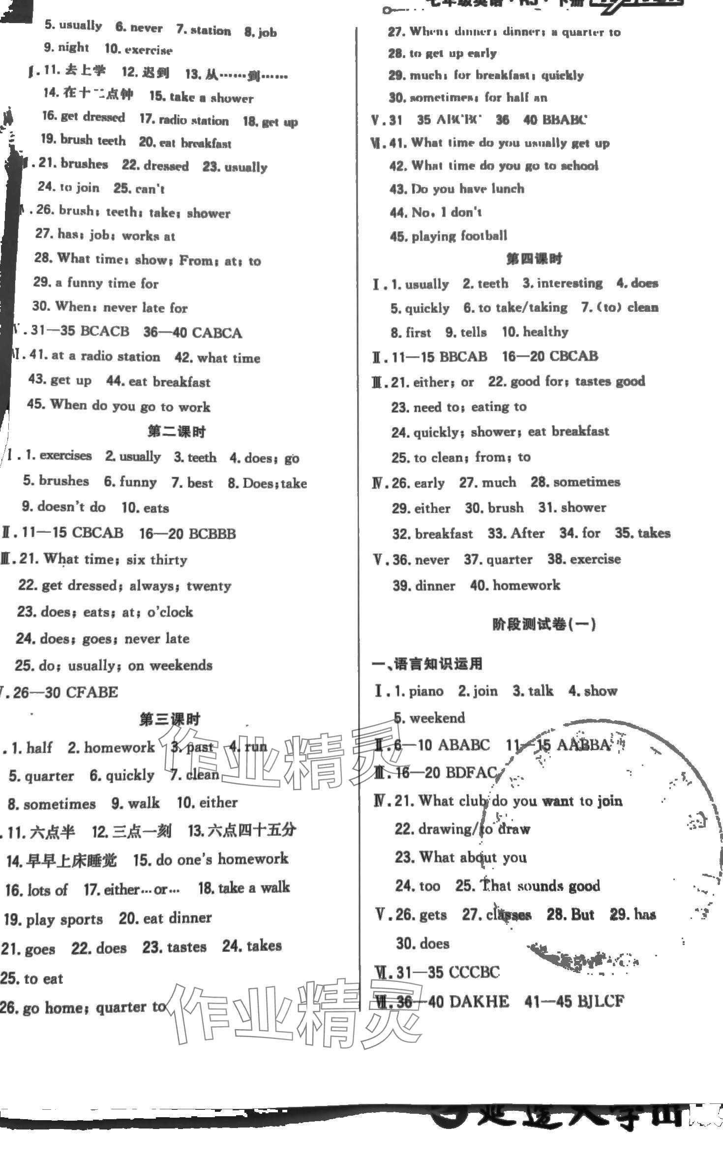 2024年胜券在握随堂测试一卷通七年级英语下册人教版 第1页