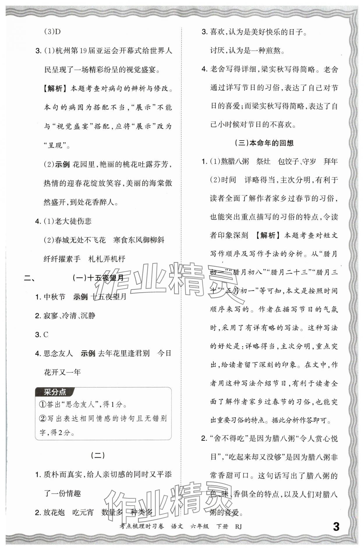 2024年王朝霞考点梳理时习卷六年级语文下册人教版 第3页