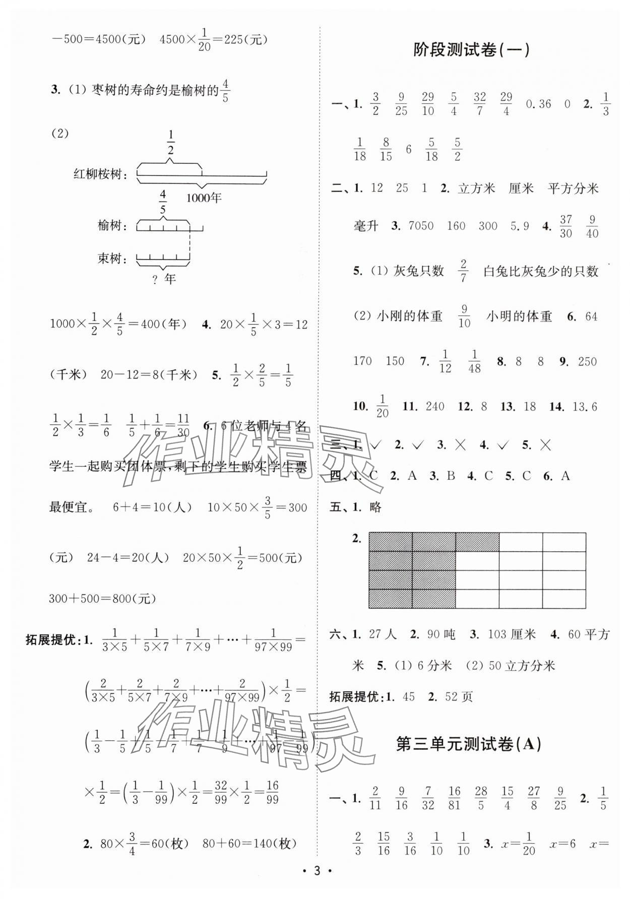 2024年江苏密卷六年级数学上册苏教版 参考答案第3页