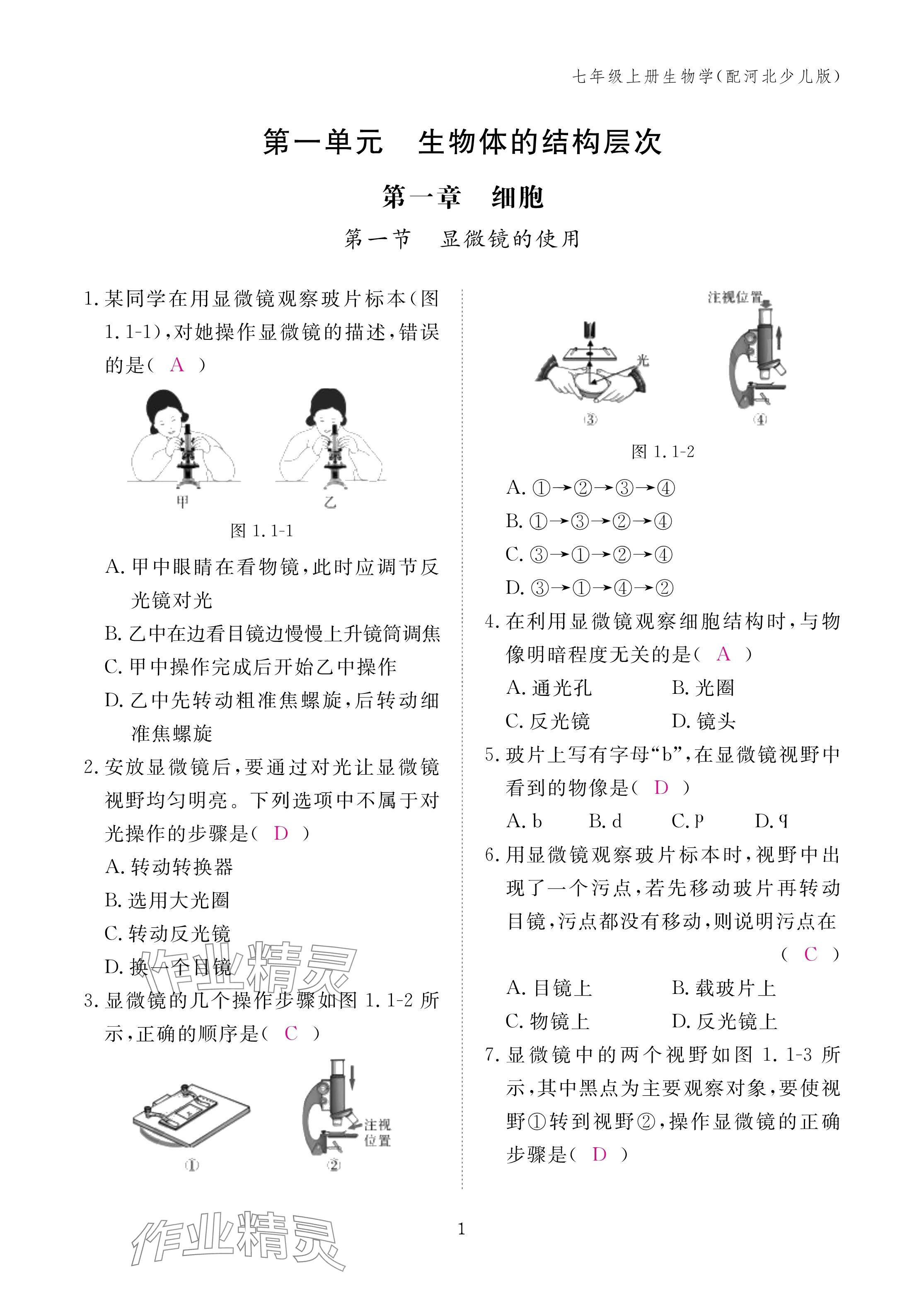 2024年作業(yè)本江西教育出版社七年級(jí)生物上冊(cè)冀少版 第1頁(yè)