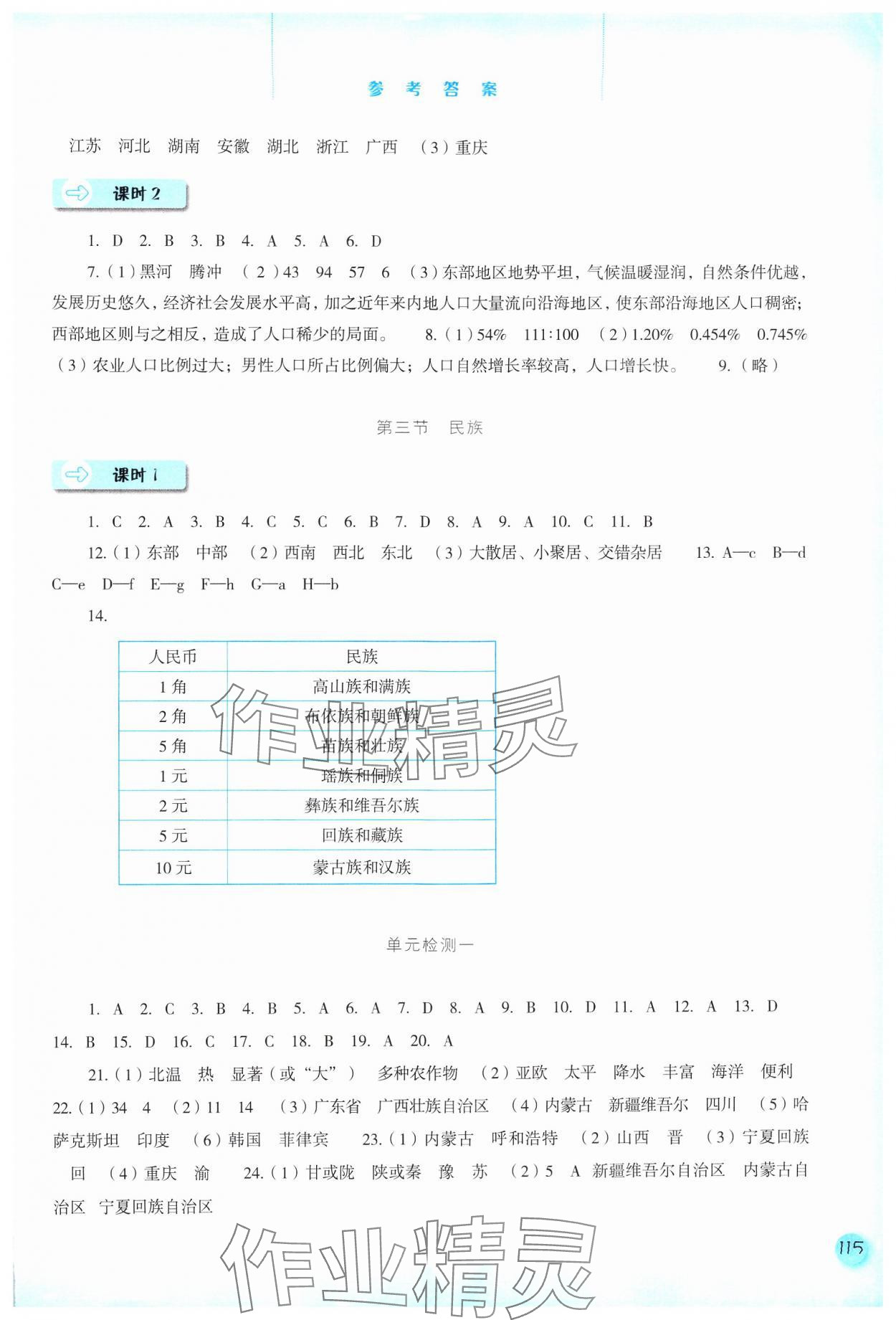 2024年同步訓練河北人民出版社八年級地理上冊人教版 參考答案第2頁