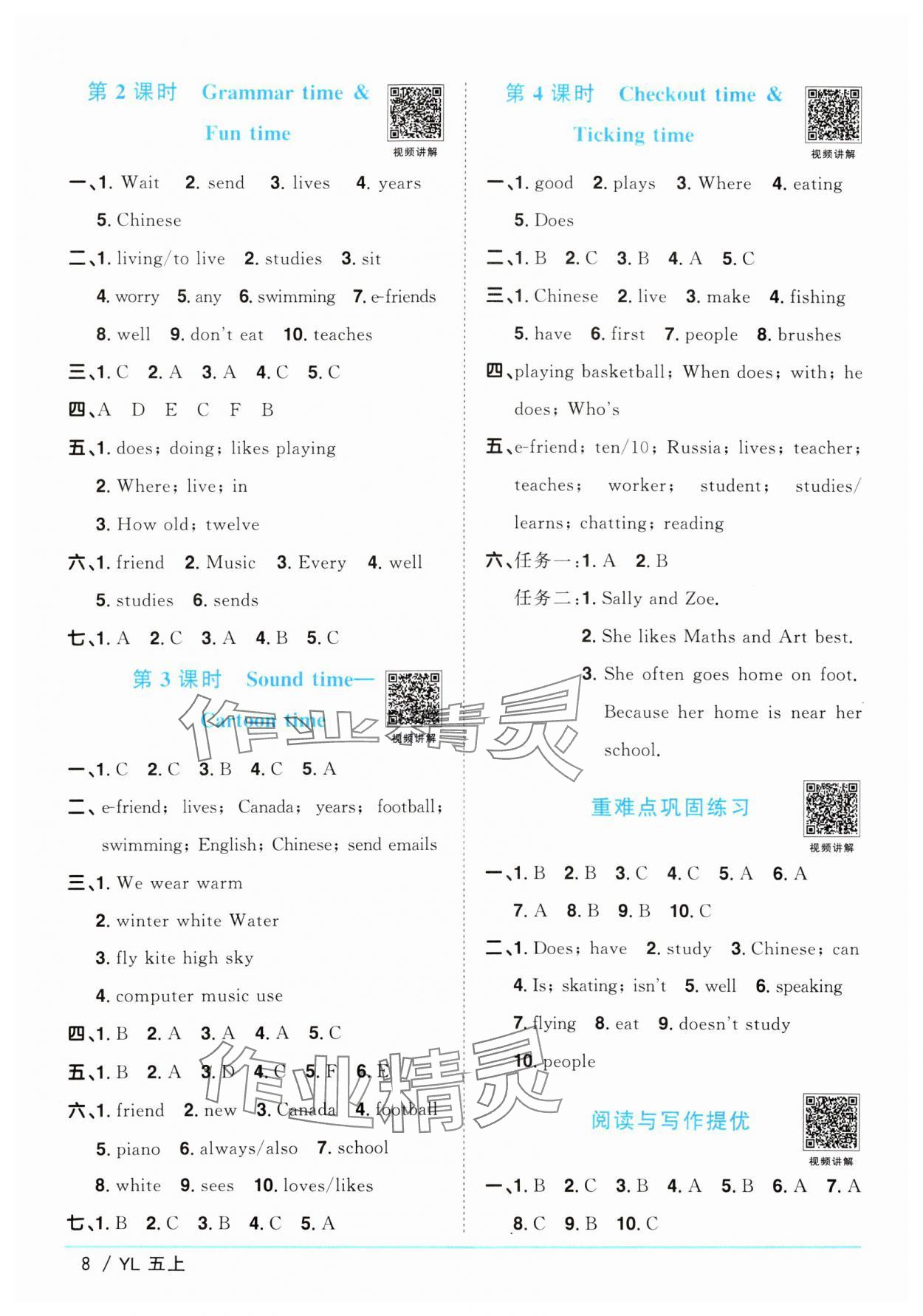 2024年陽(yáng)光同學(xué)課時(shí)優(yōu)化作業(yè)五年級(jí)英語(yǔ)上冊(cè)譯林版江蘇專(zhuān)版 參考答案第8頁(yè)