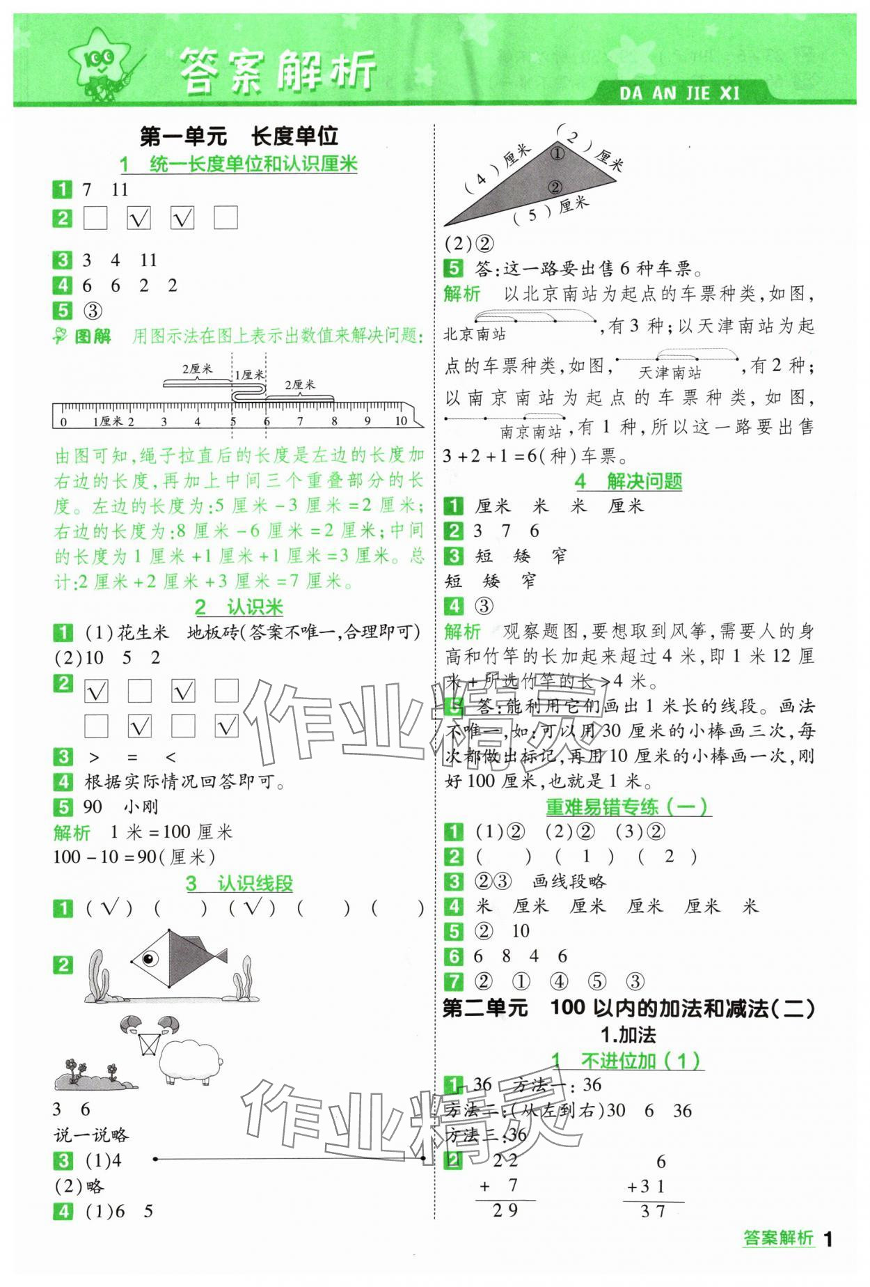 2024年一遍過二年級小學數(shù)學上冊人教版 參考答案第1頁