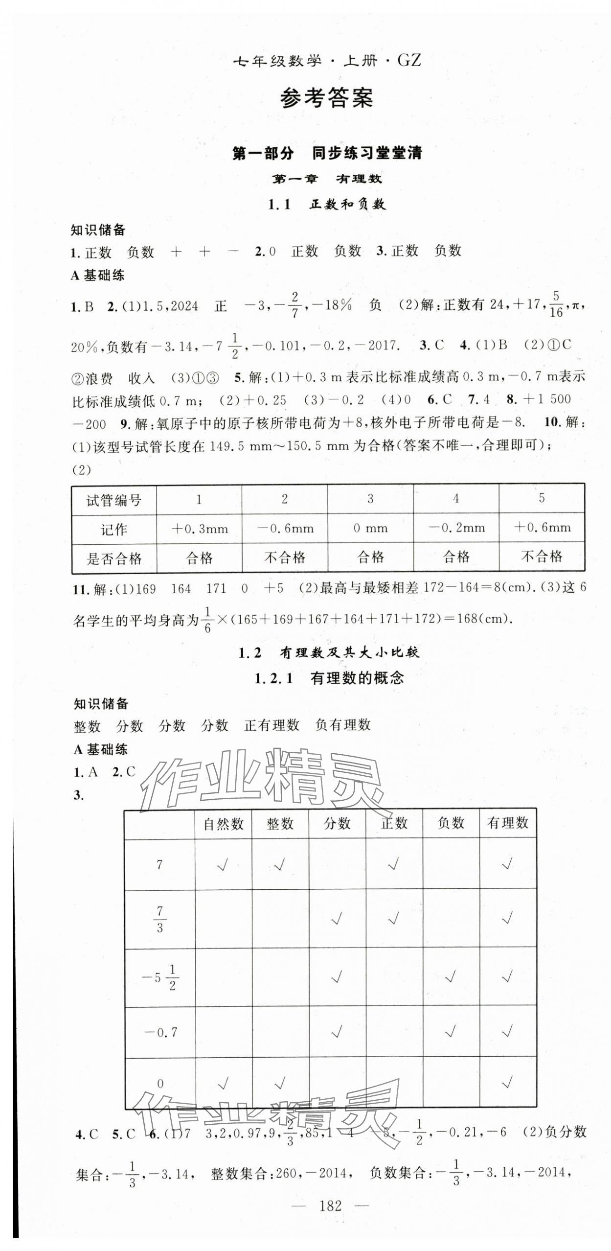 2024年名师学案七年级数学上册人教版贵州专版 第1页