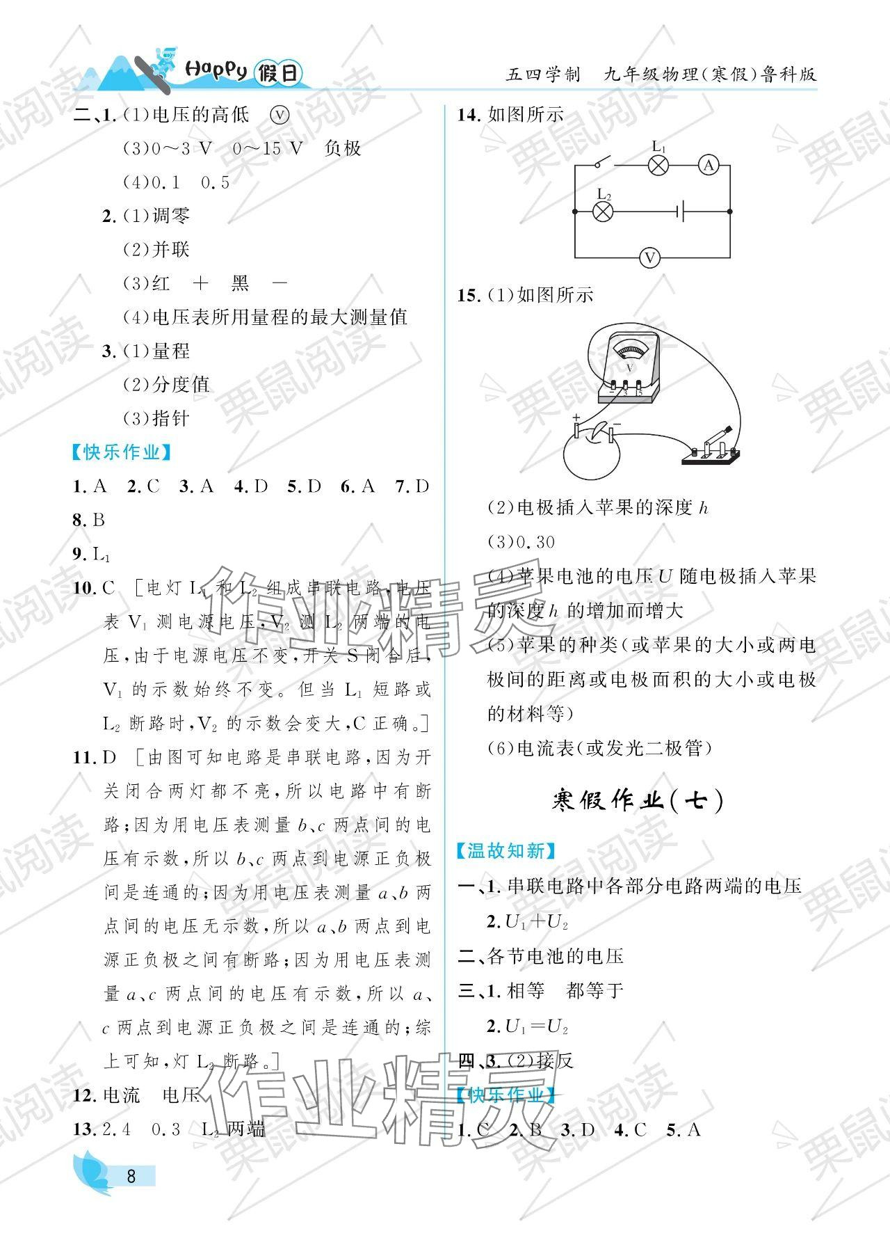 2024年寒假Happy假日九年級物理魯科版五四制 參考答案第8頁