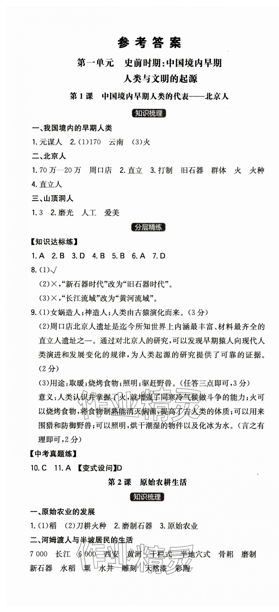 2023年一本七年級(jí)歷史上冊(cè)人教版安徽專版 第1頁(yè)