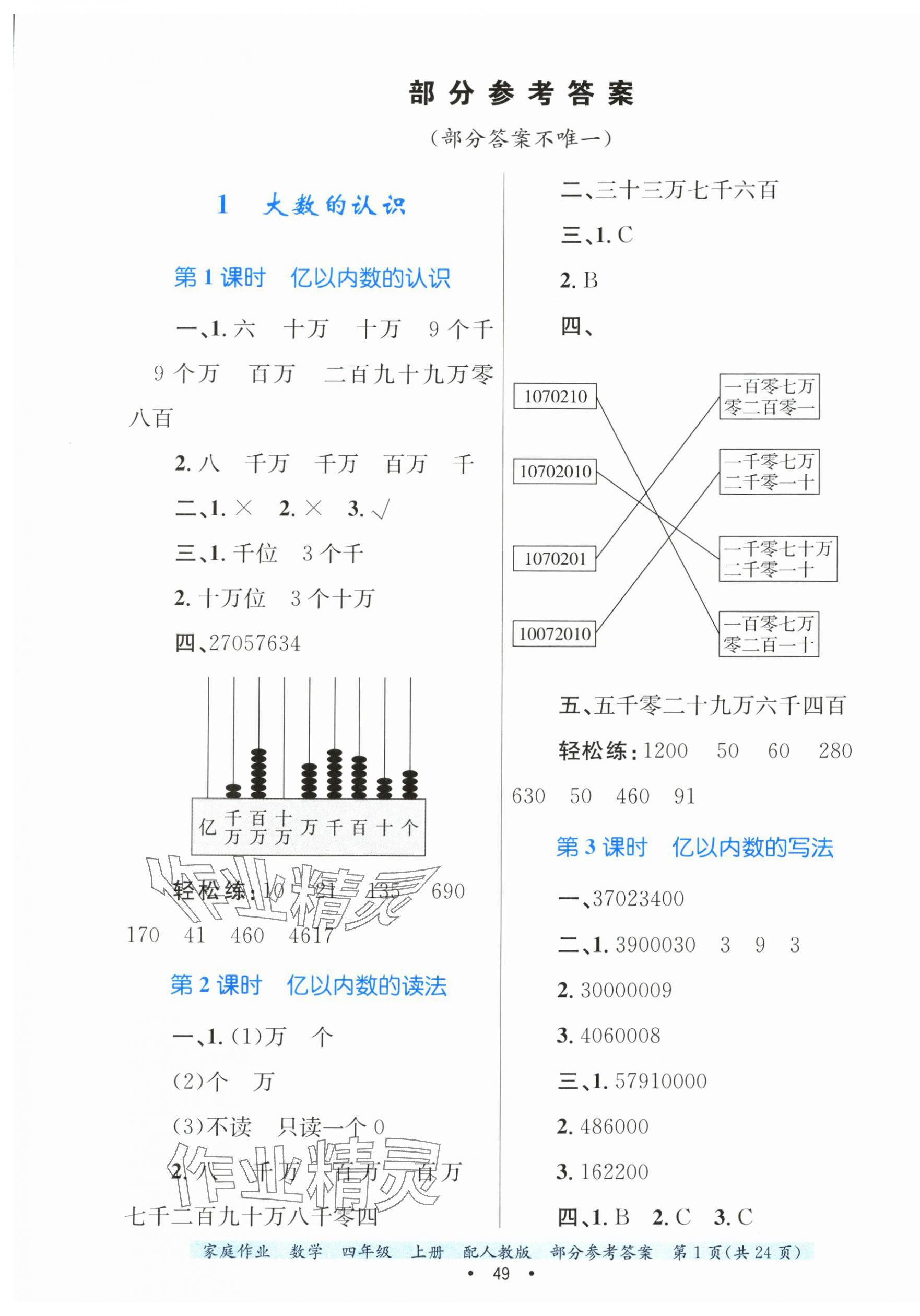 2024年家庭作業(yè)四年級數(shù)學(xué)上冊人教版 第1頁