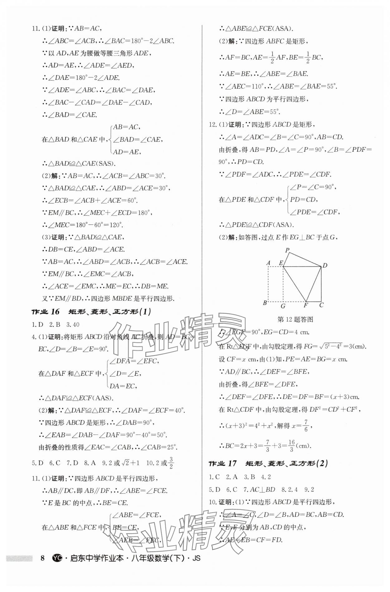 2024年启东中学作业本八年级数学下册苏科版盐城专版 第8页