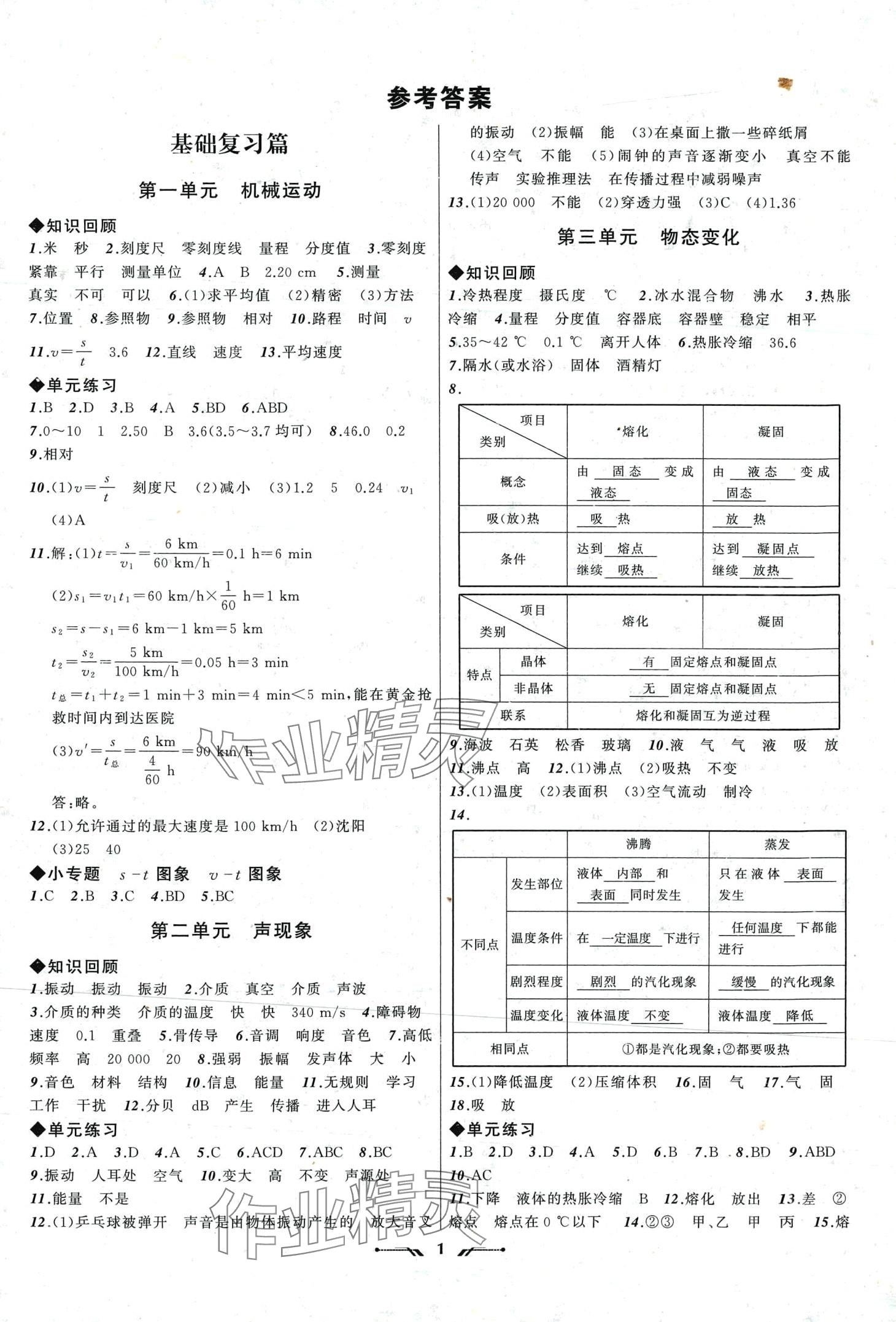 2024年中考全程复习训练物理 第1页