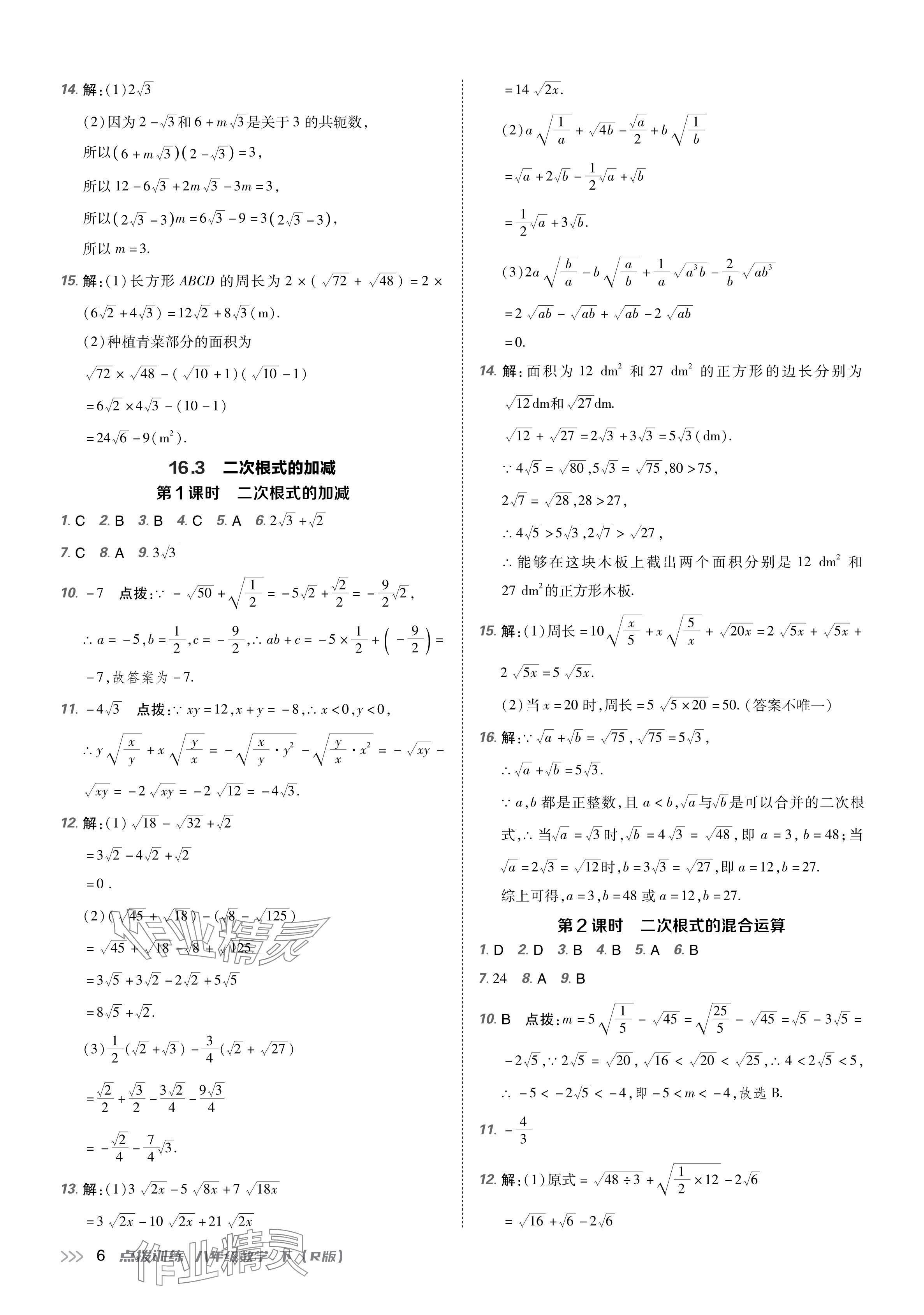 2024年点拨训练八年级数学下册人教版辽宁专版 参考答案第5页