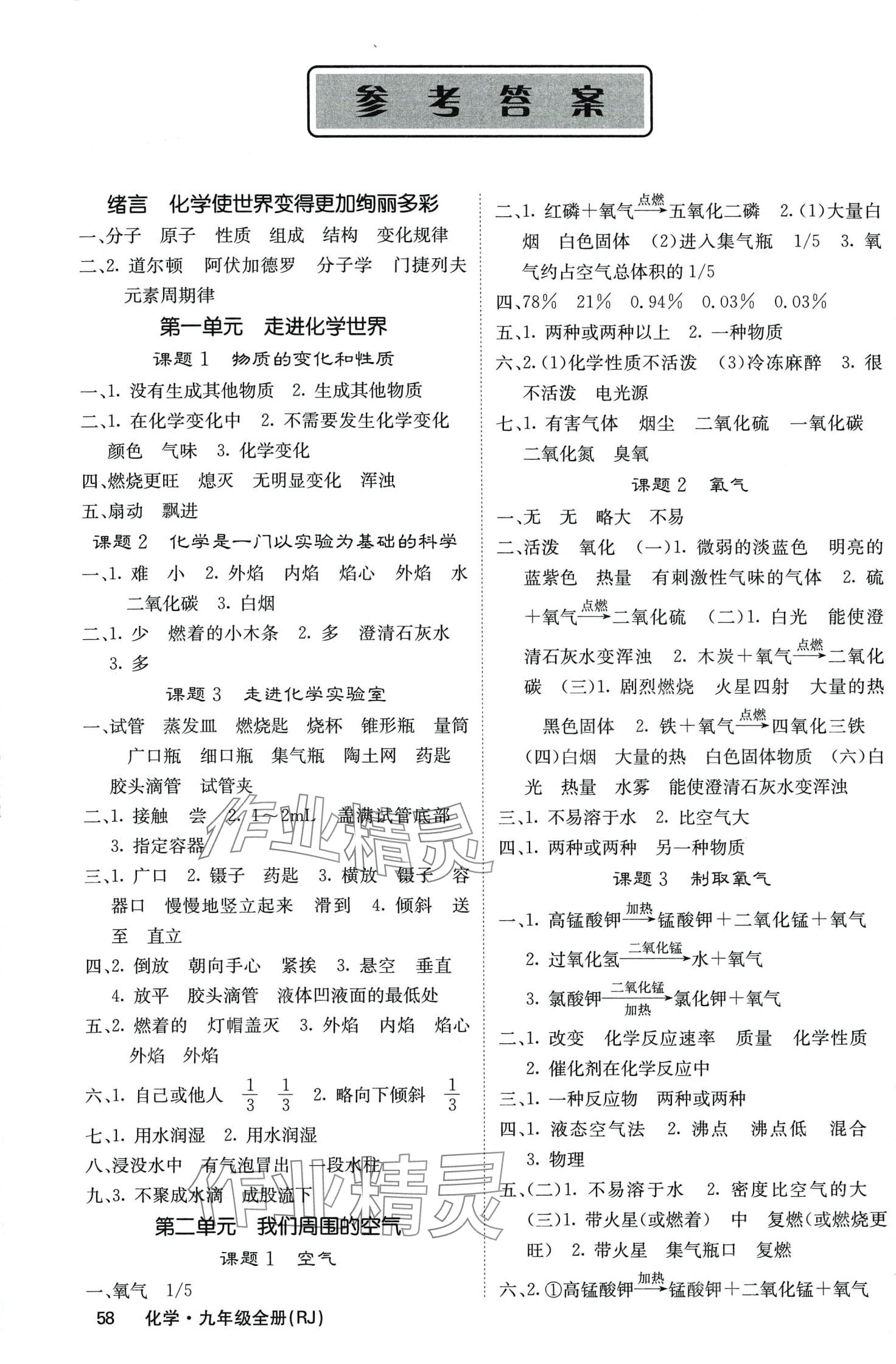 2024年課堂點睛九年級化學(xué)全一冊人教版貴州專版 第1頁