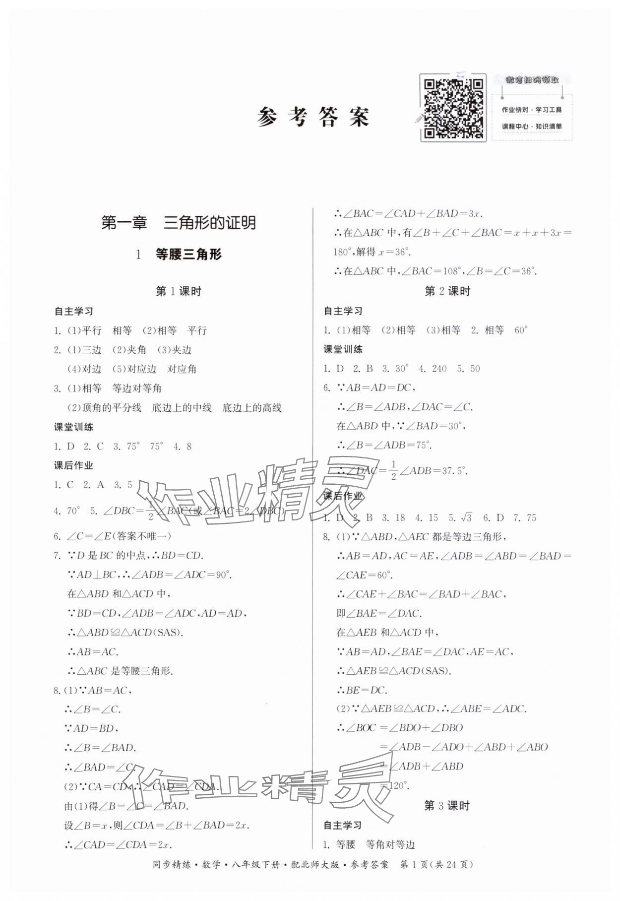 2024年同步精练广东人民出版社八年级数学下册北师大版 第1页
