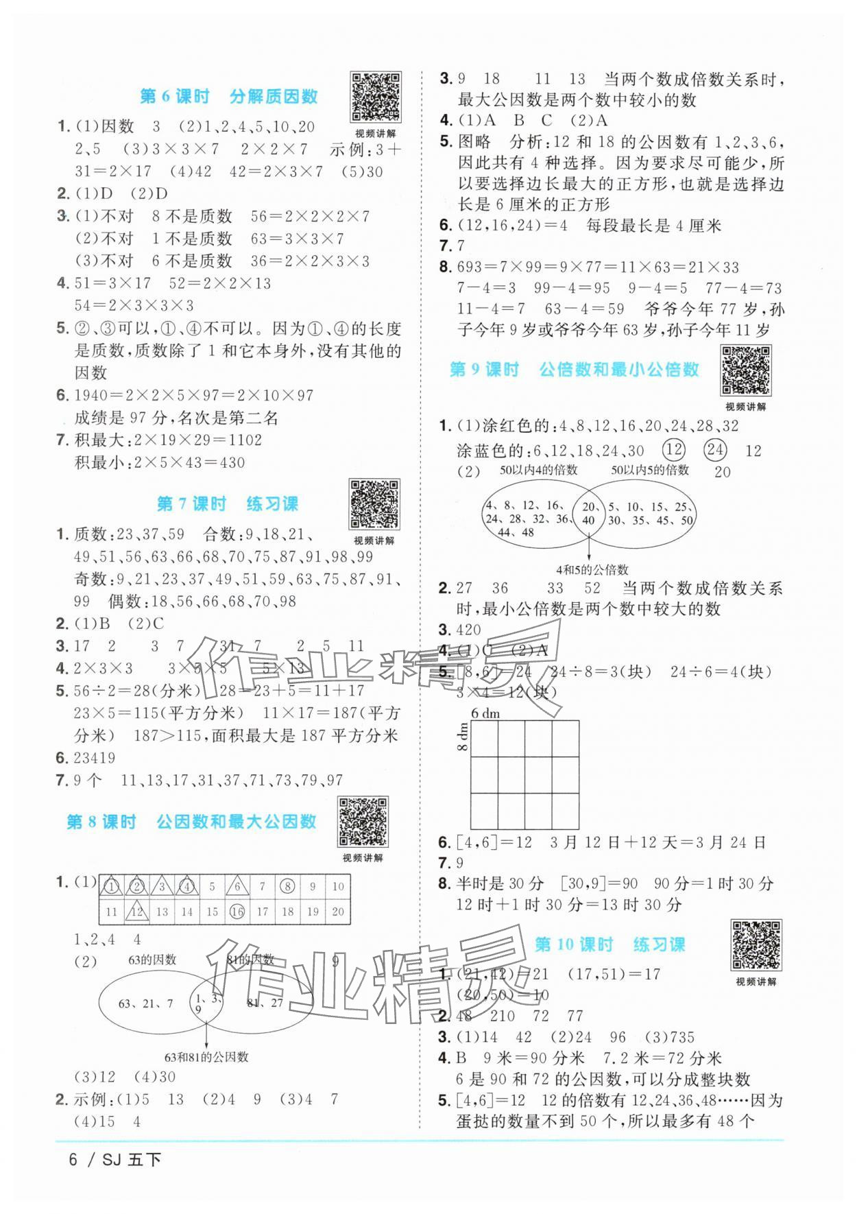 2024年阳光同学课时优化作业五年级数学下册苏教版 参考答案第6页