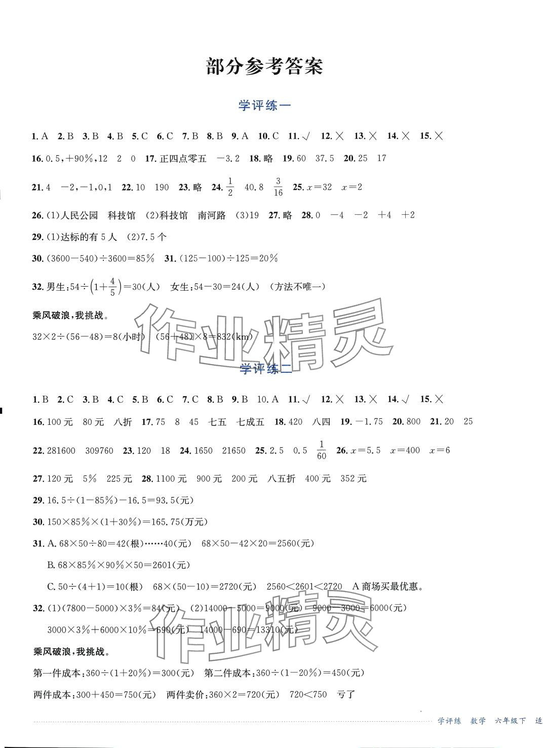 2024年學(xué)評練六年級數(shù)學(xué)下冊人教版 第1頁