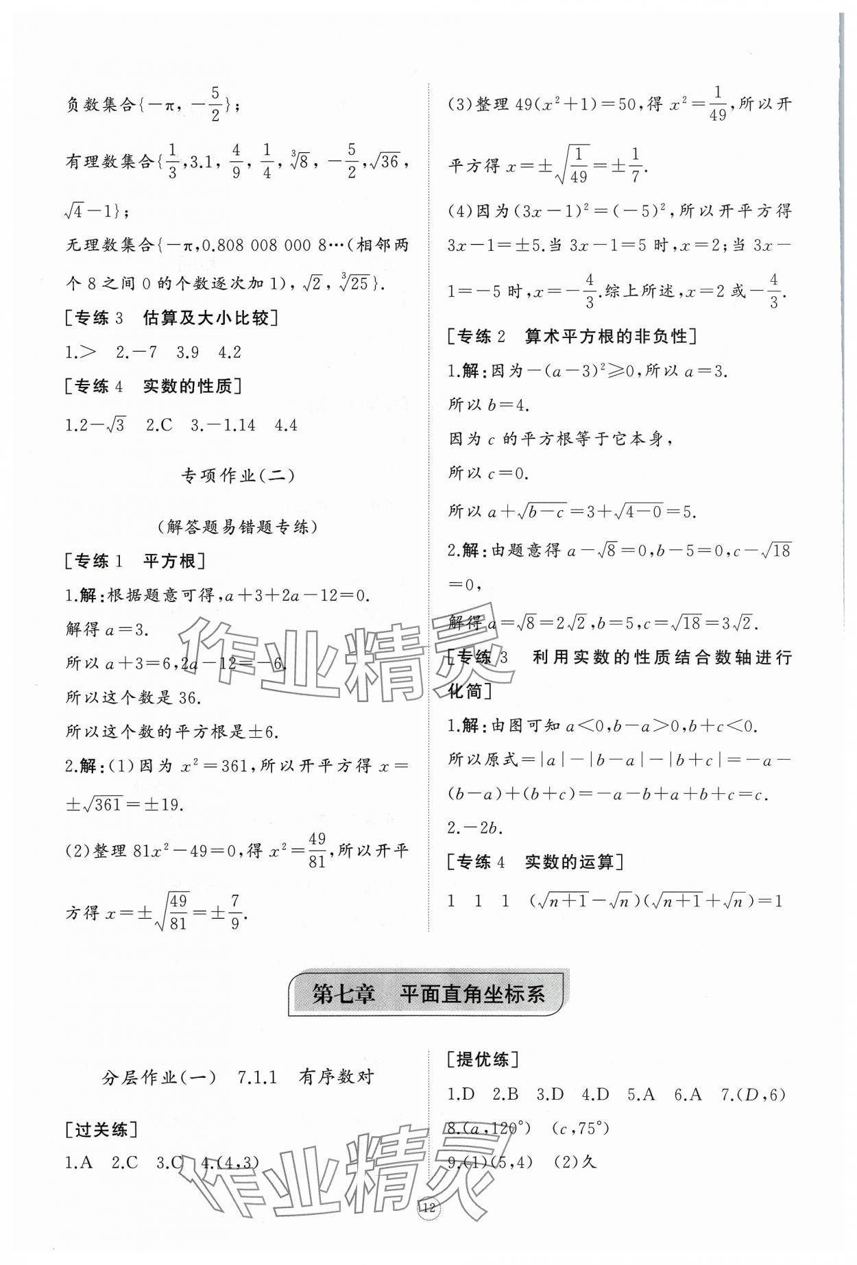 2024年同步练习册智慧作业七年级数学下册人教版 参考答案第12页