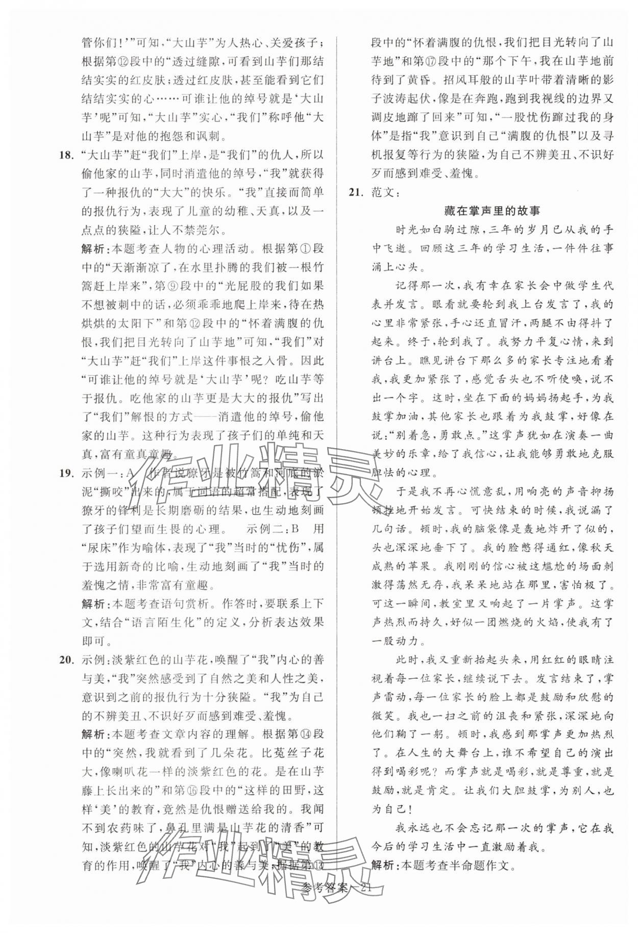 2024年扬州市中考总复习一卷通语文 参考答案第21页