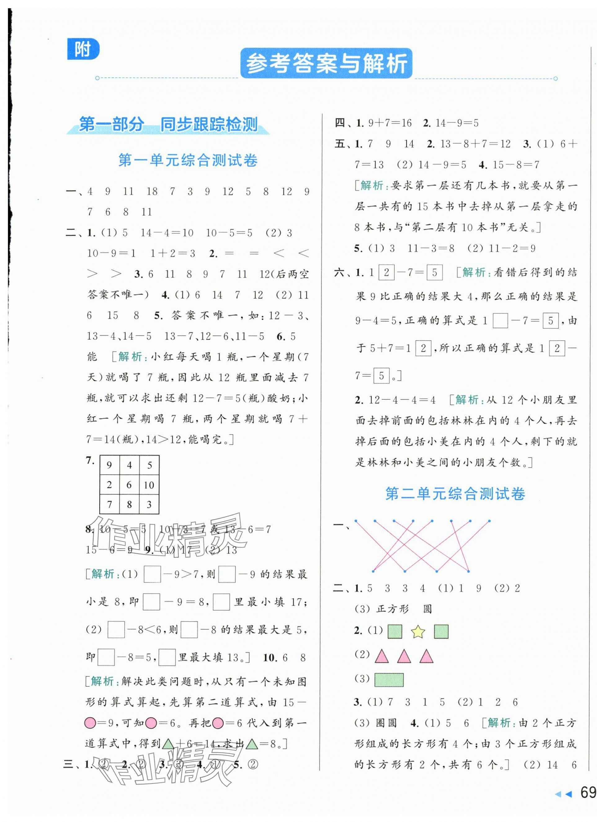 2024年同步跟踪全程检测一年级数学下册苏教版 第1页