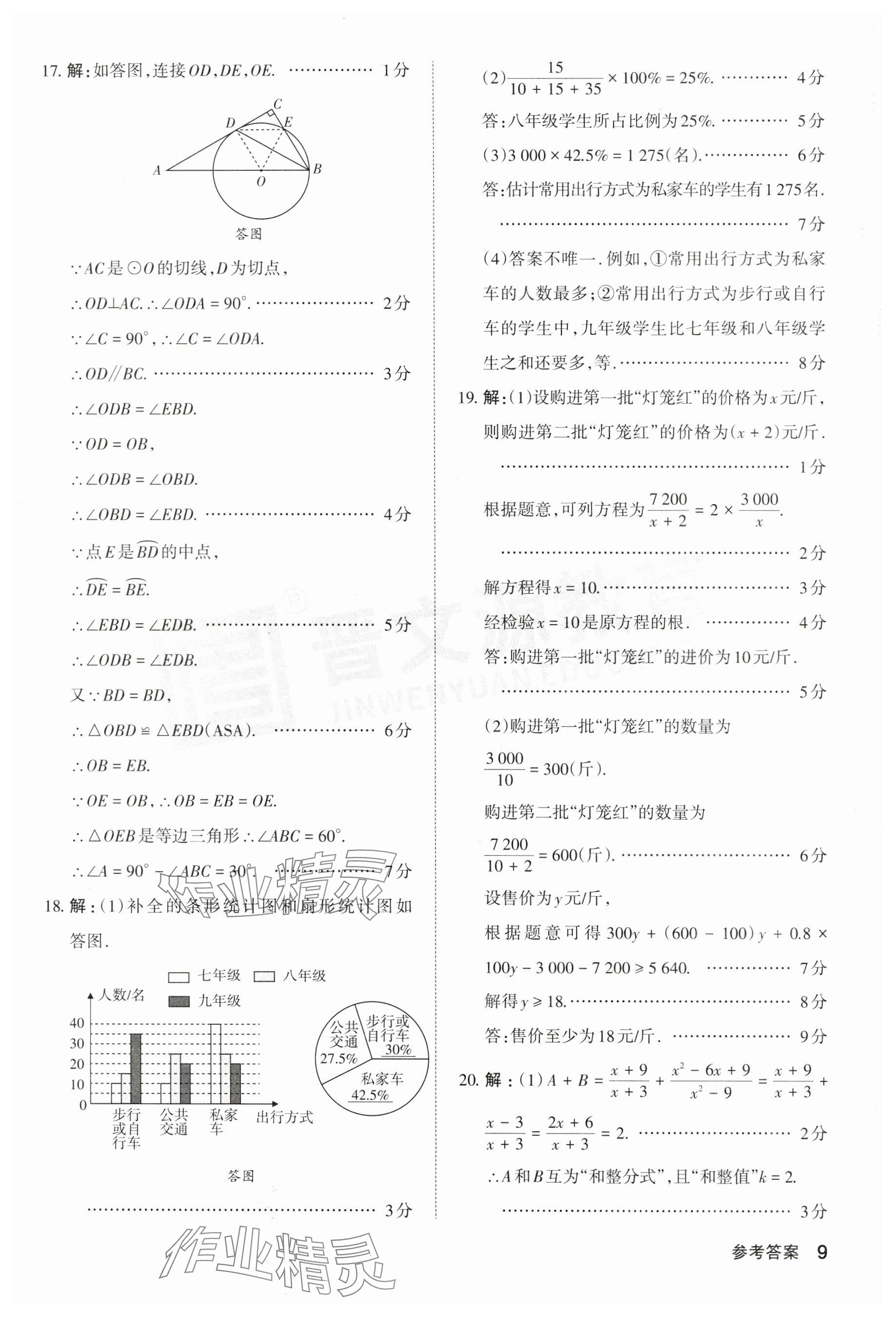 2024年晋文源中考模拟演练数学山西专版 参考答案第9页