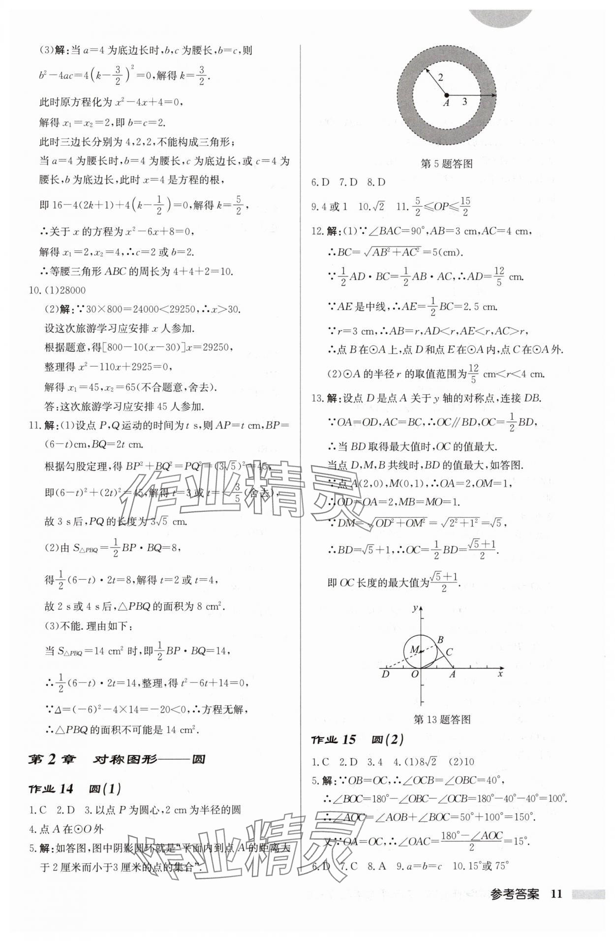 2024年啟東中學(xué)作業(yè)本九年級(jí)數(shù)學(xué)上冊(cè)蘇科版徐州專版 參考答案第11頁