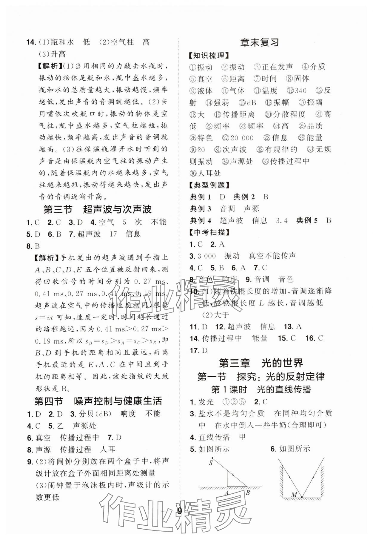 2024年阳光同学分层设计八年级物理上册沪科版福建专版 参考答案第8页