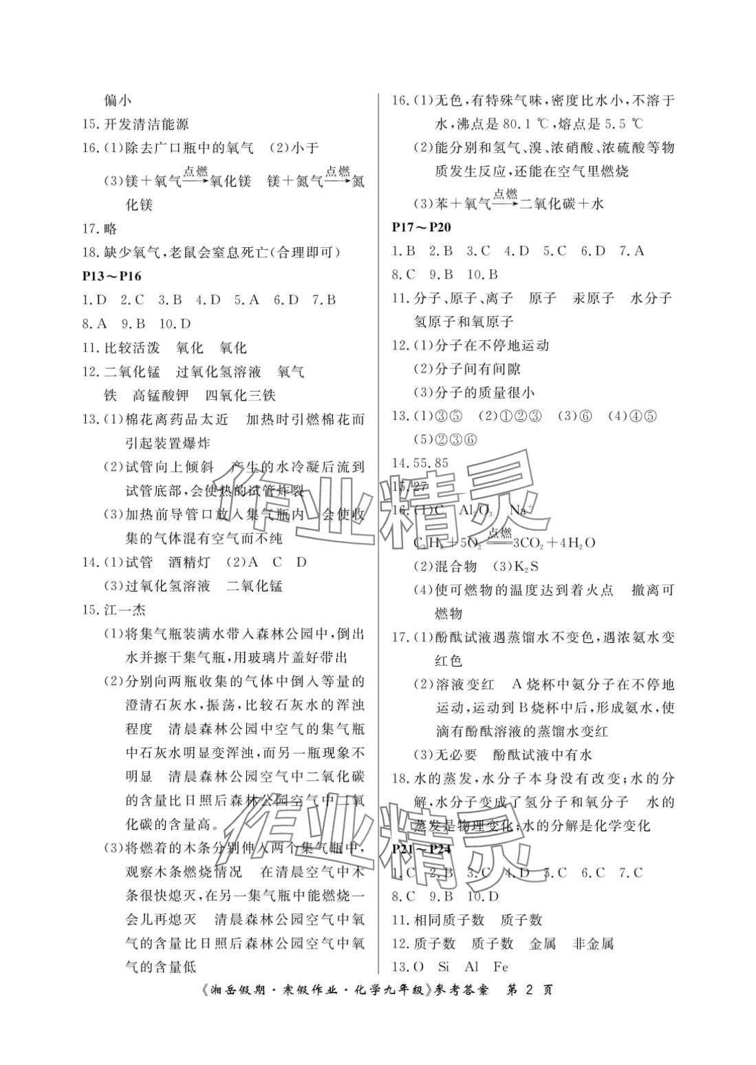 2024年湘岳假期寒假作业九年级化学 第2页