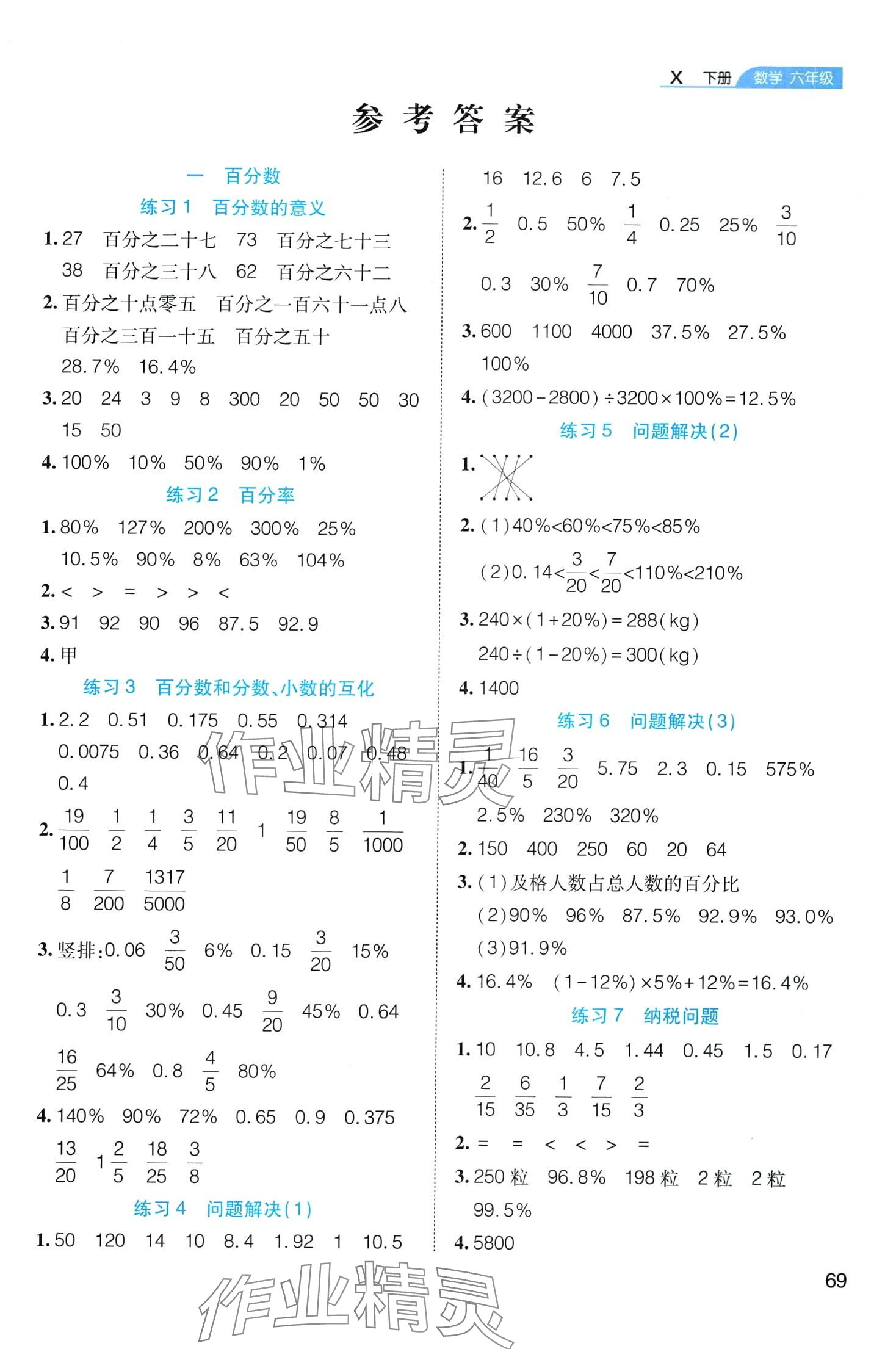 2024年全能测控口算题卡六年级数学下册西师大版 第1页