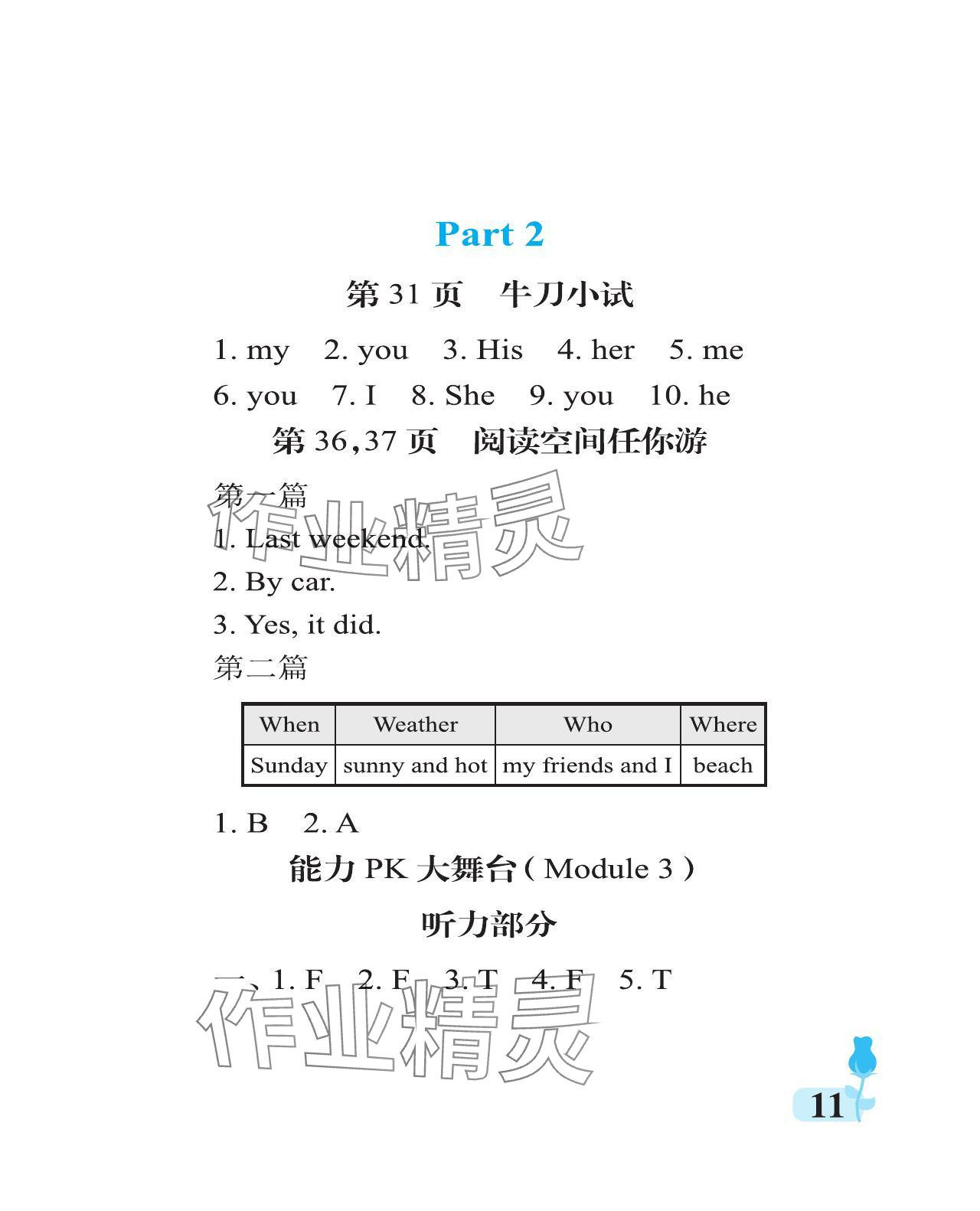 2023年行知天下五年级英语上册外研版 参考答案第11页