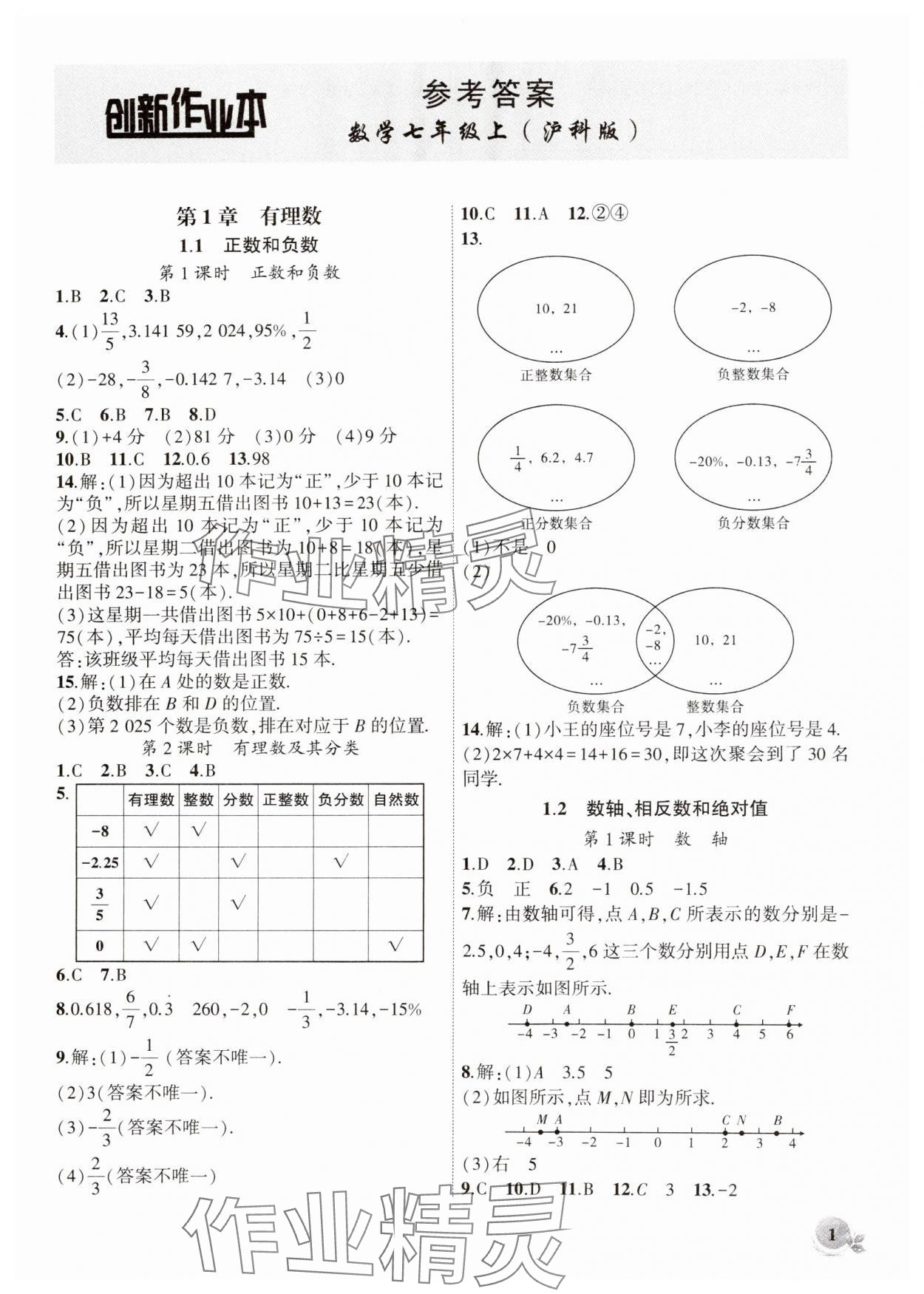 2024年創(chuàng)新課堂創(chuàng)新作業(yè)本七年級(jí)數(shù)學(xué)上冊(cè)滬科版 第1頁(yè)