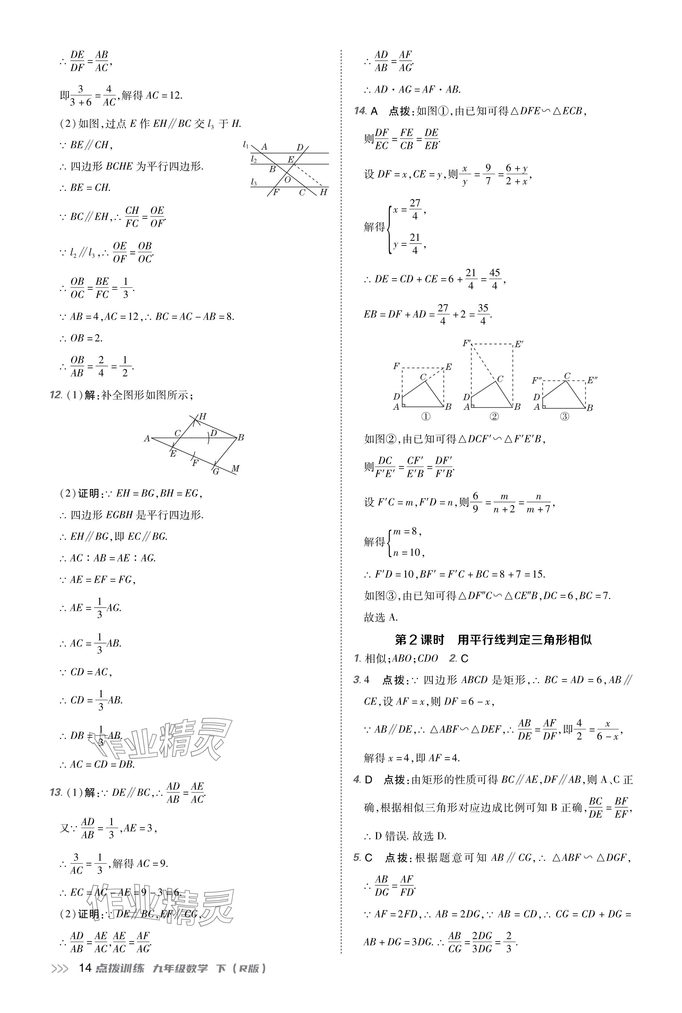 2024年點(diǎn)撥訓(xùn)練九年級(jí)數(shù)學(xué)下冊(cè)人教版 參考答案第14頁(yè)