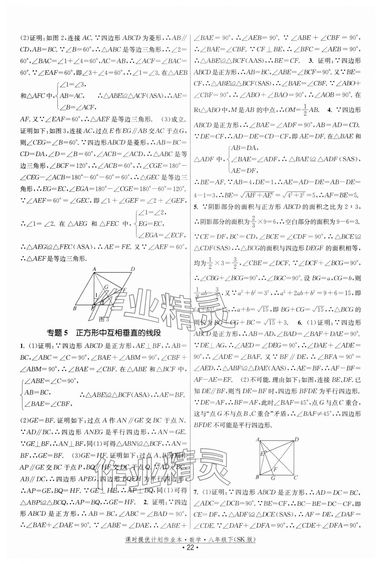 2024年课时提优计划作业本八年级数学下册苏科版 参考答案第22页