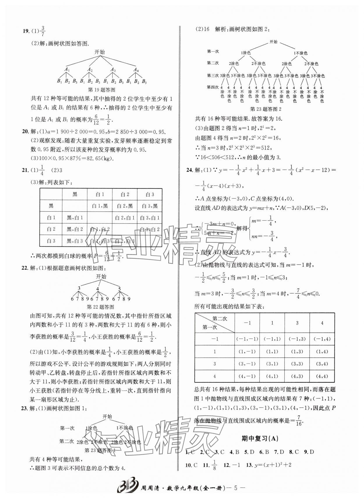 2024年周周清檢測九年級數(shù)學(xué)全一冊浙教版 參考答案第5頁