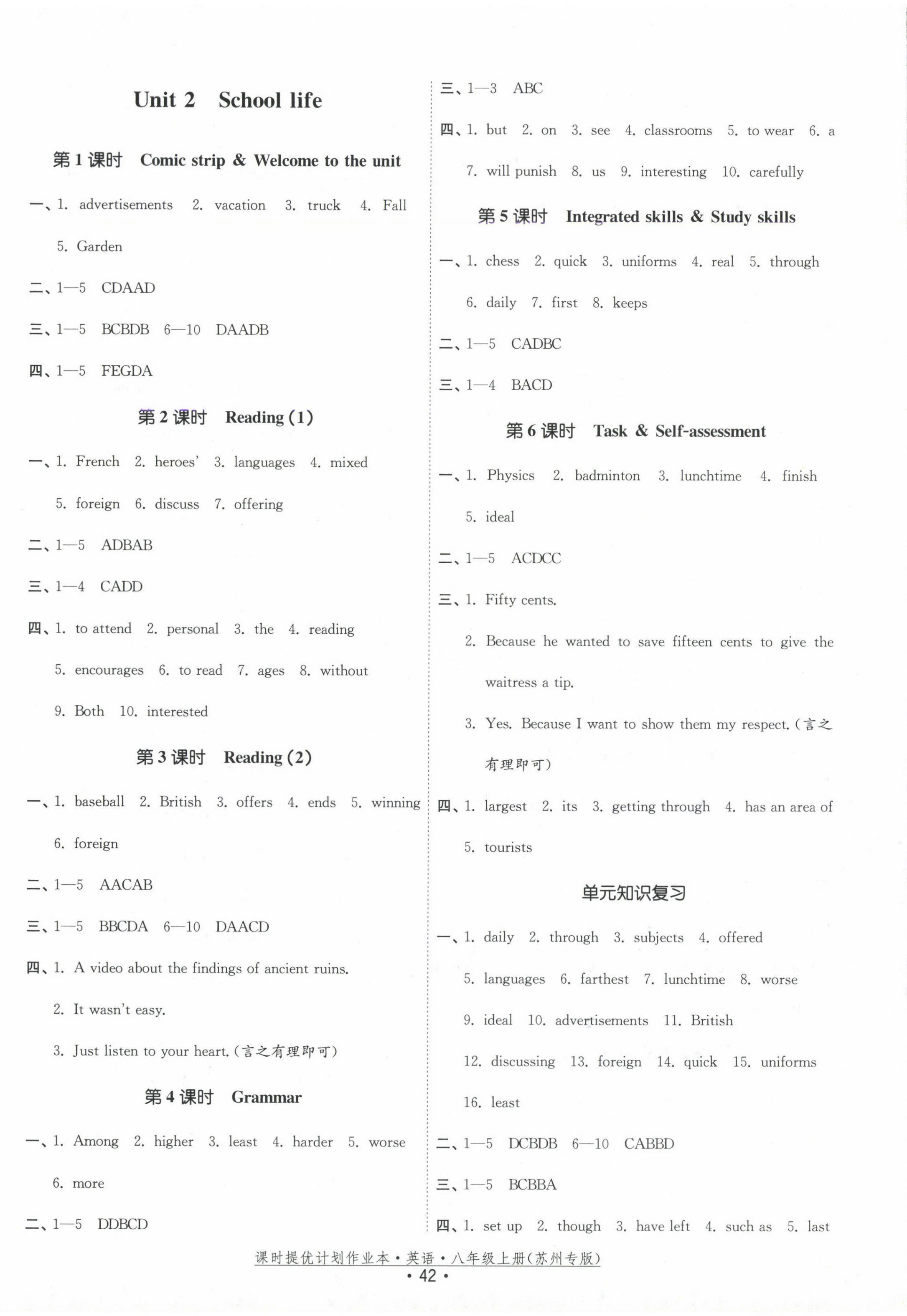 2024年课时提优计划作业本八年级英语上册译林版苏州专版 第2页