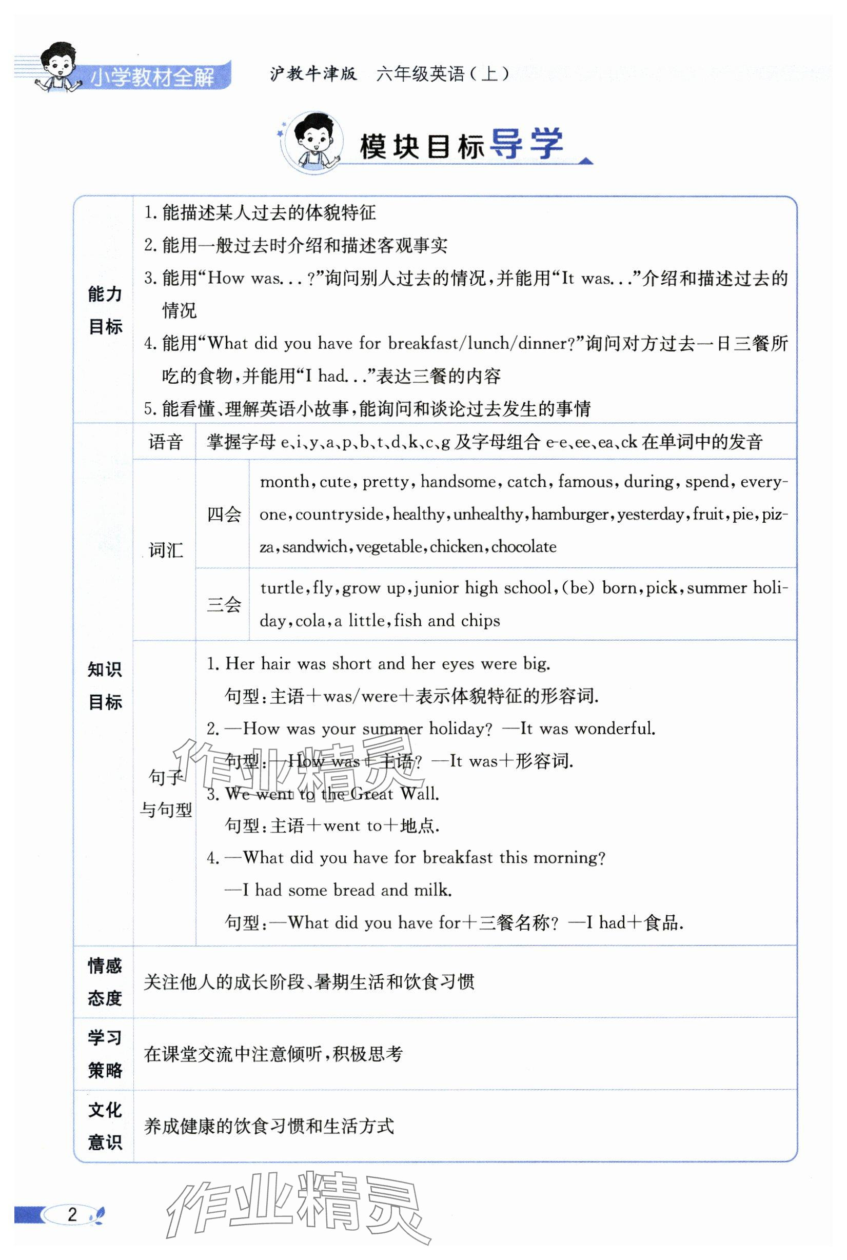 2024年教材課本六年級英語上冊滬教版 參考答案第2頁