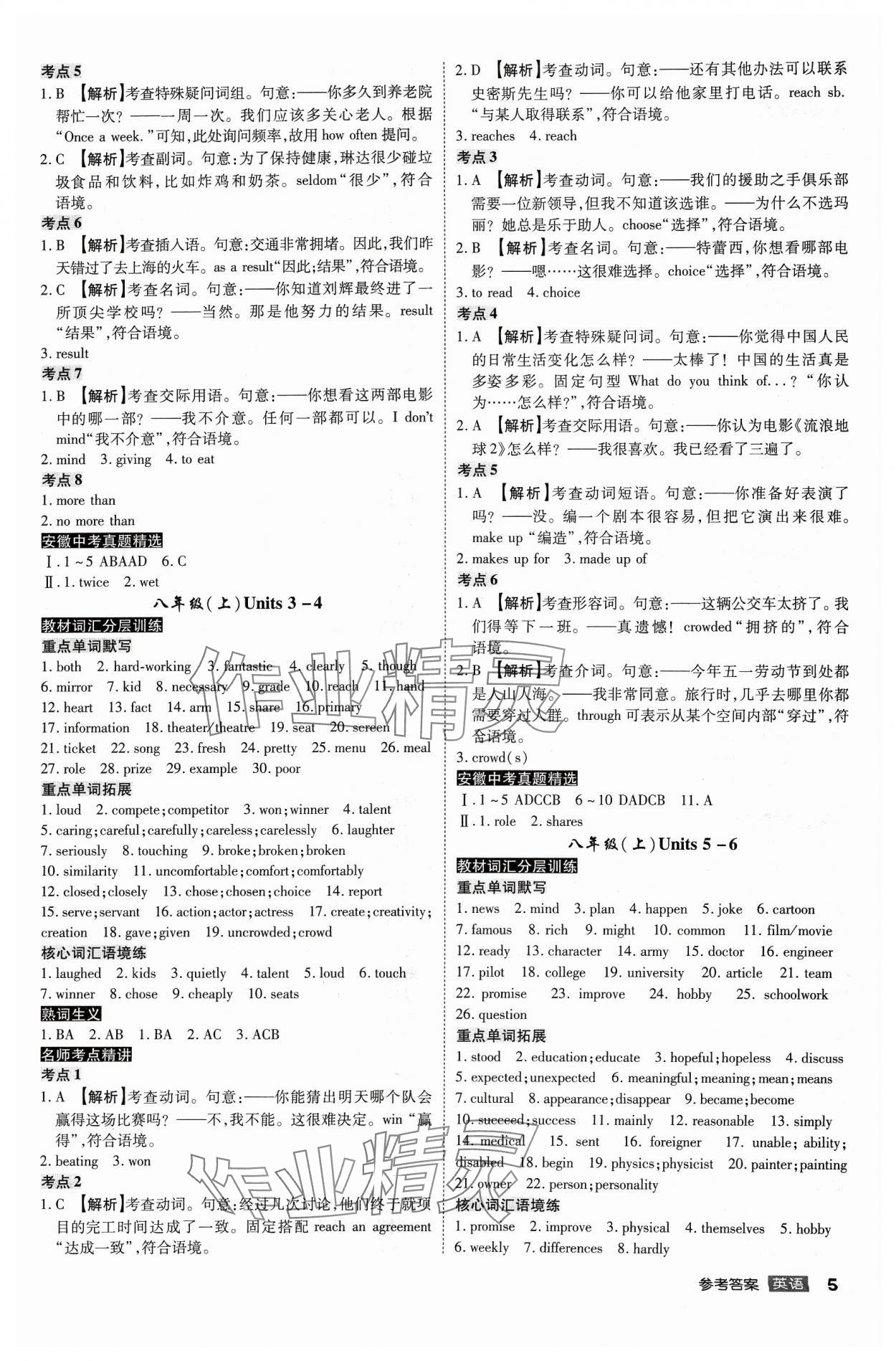 2024年中考總復(fù)習(xí)名師A計(jì)劃英語中考 參考答案第5頁