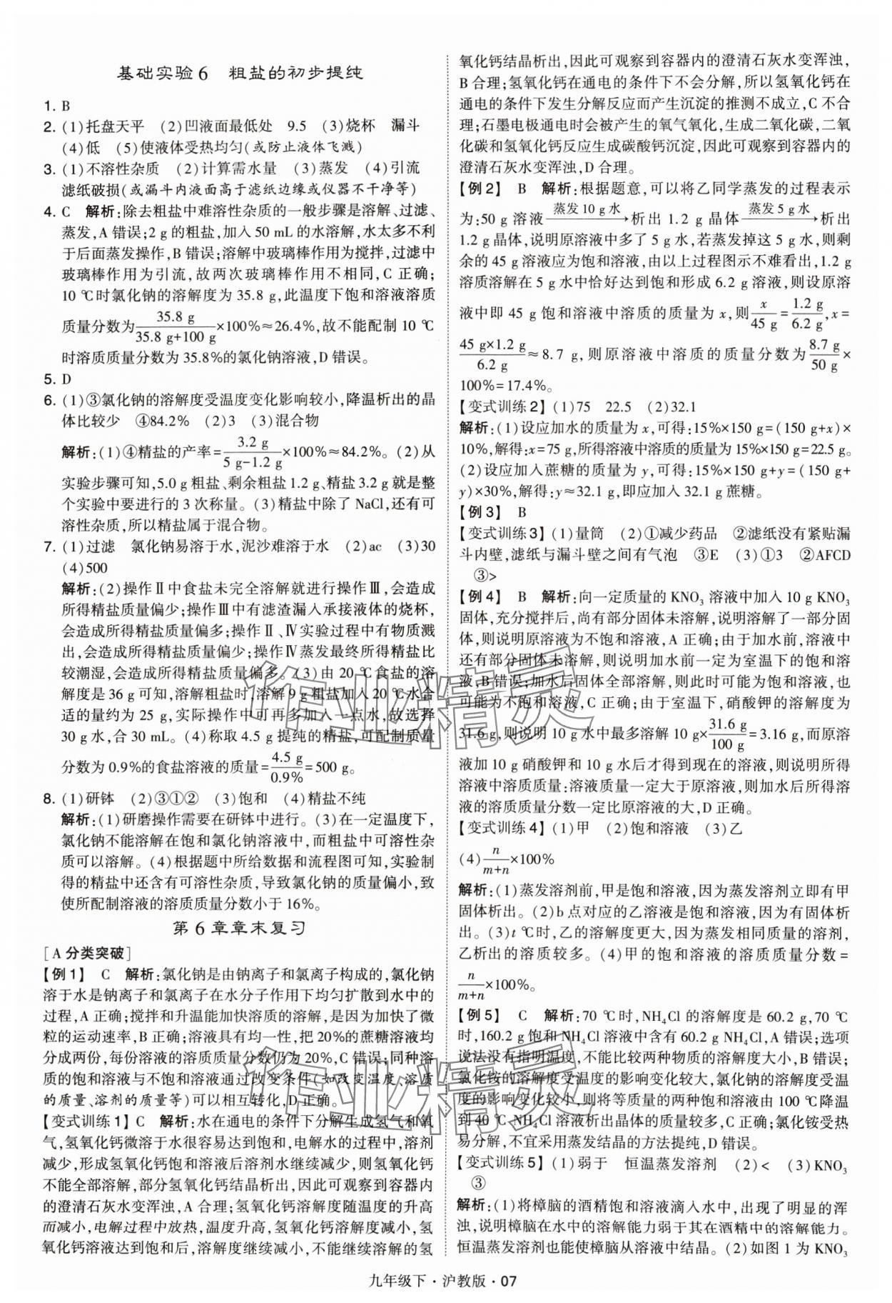 2024年經(jīng)綸學(xué)典學(xué)霸九年級化學(xué)下冊滬教版 參考答案第7頁