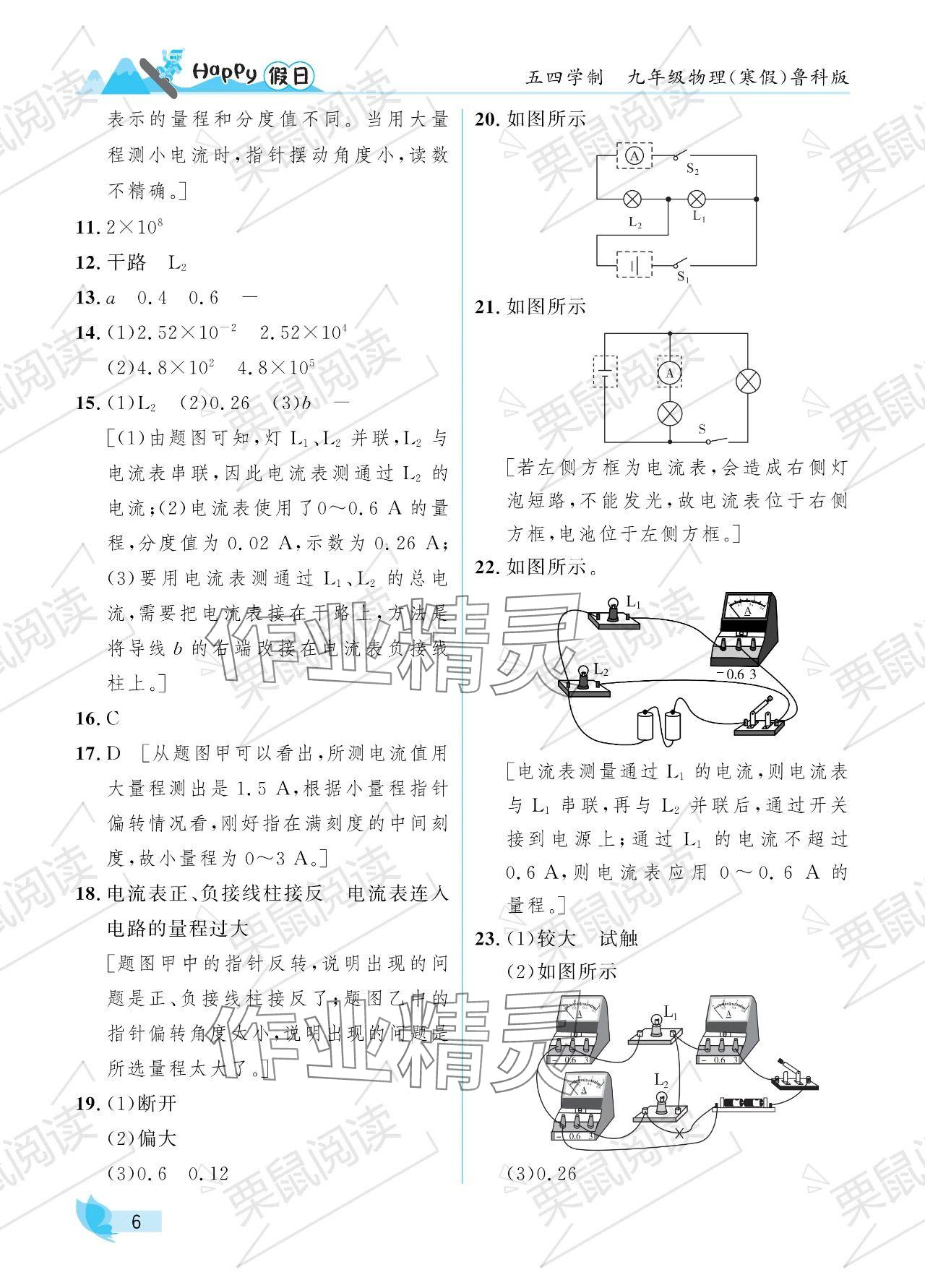 2024年寒假Happy假日九年级物理鲁科版五四制 参考答案第6页