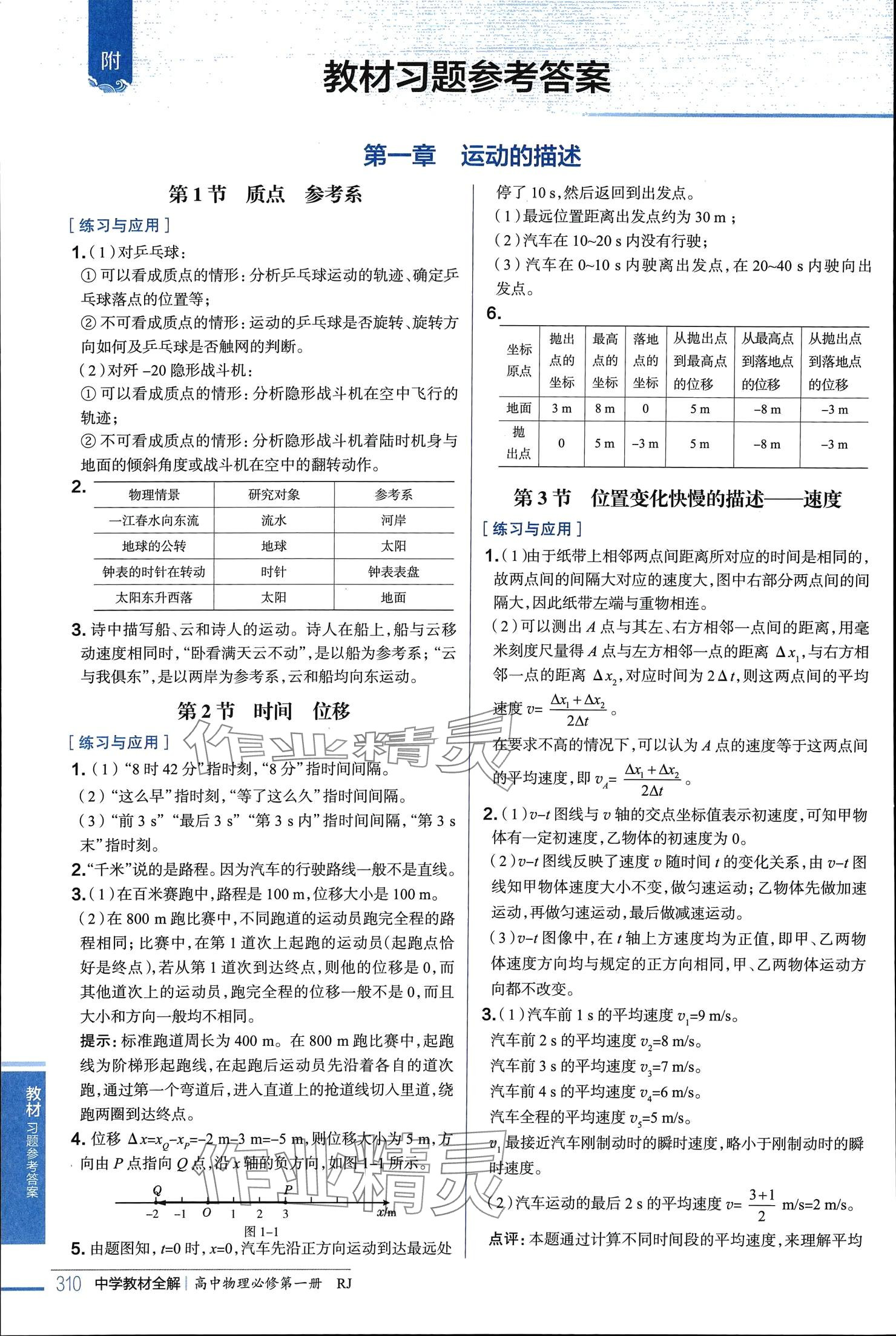 2025年教材課本高中物理必修第一冊人教版 參考答案第1頁